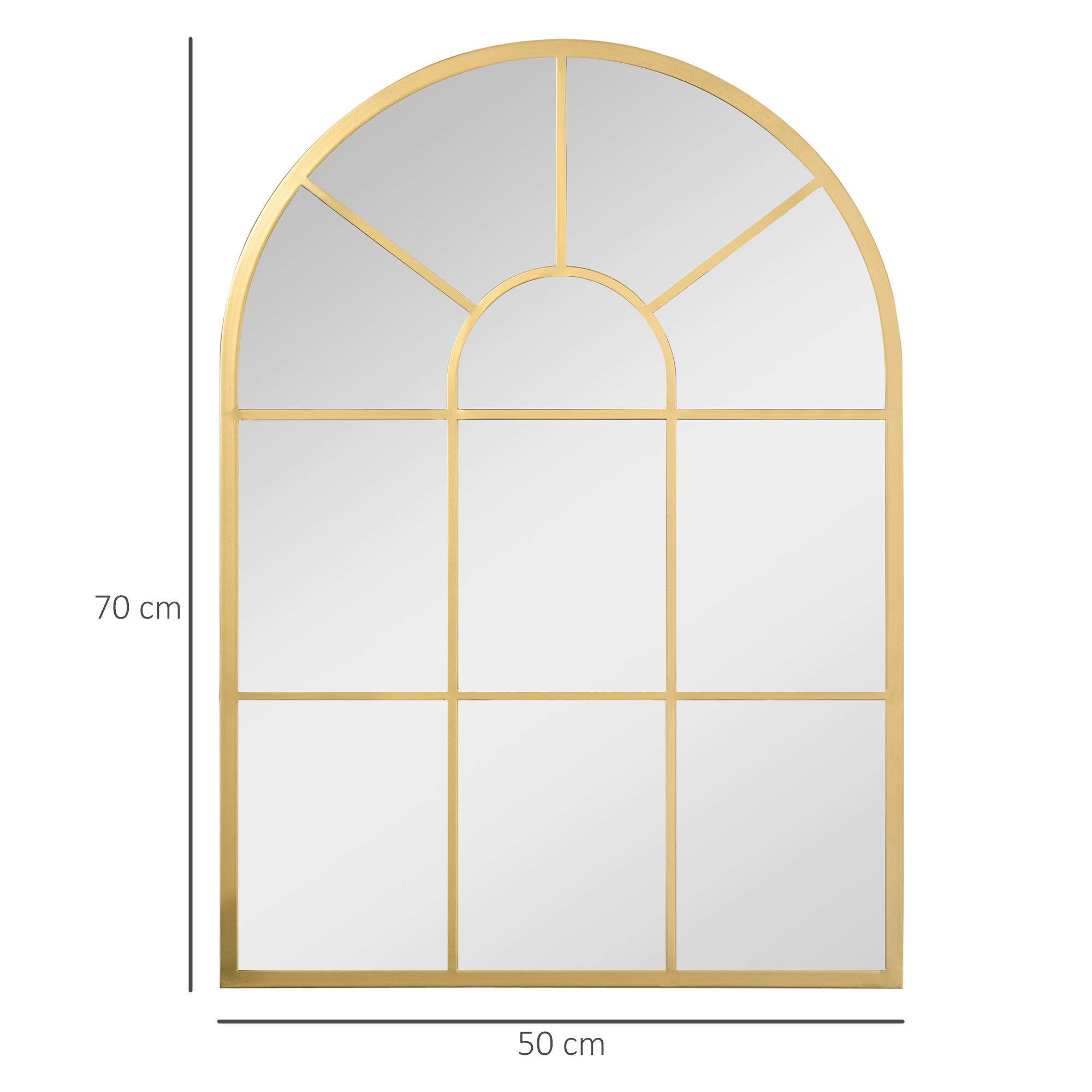 Fensterspiegel mit Metallrahmen, 70 x 2 x 50 cm, goldfarben