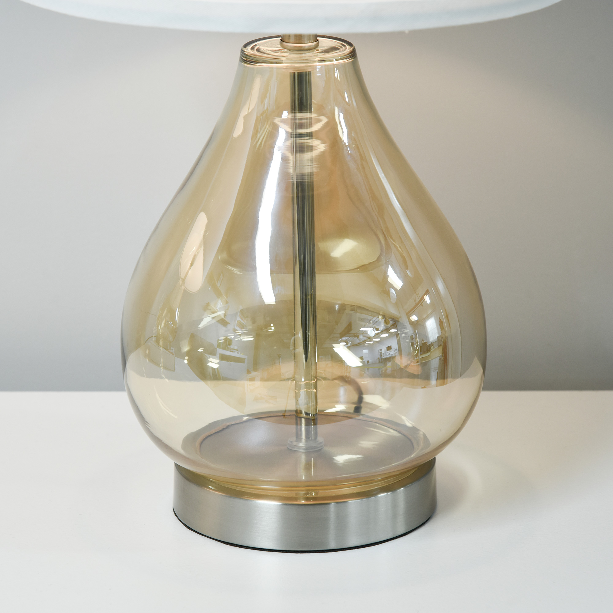 Tischlampe 2er-Set Tischleuchte mit Leinen-Lampenschirm, Glas tropfenförmigen Stangen, Nachttischlampe mit E27-Fassung, für Schlafzimmer, Wohnzimmer, Weiß