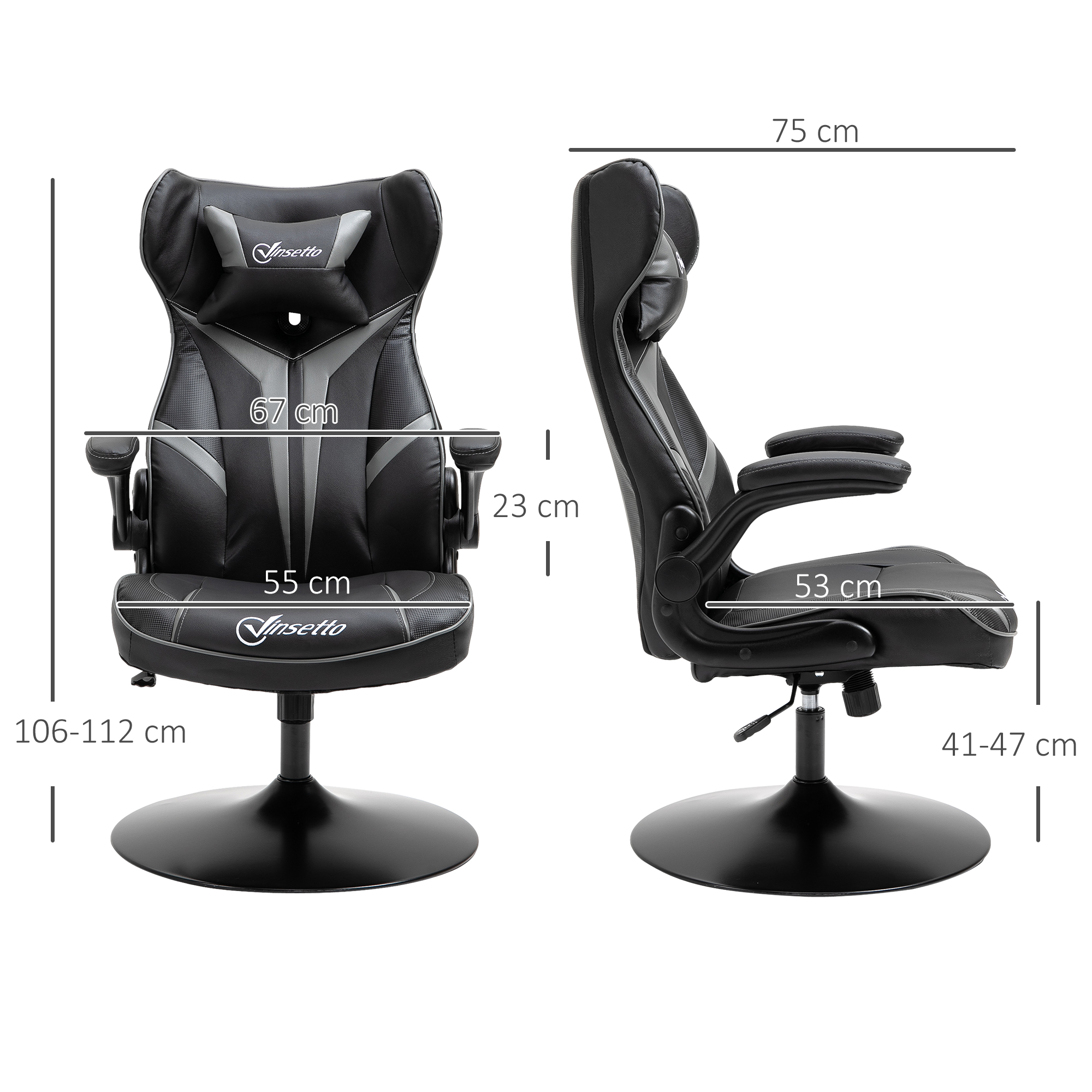 Gaming Stuhl ergonomischer Computerstuhl mit Wippfunktion Drehstuhl höhenverstellbar Stahl Schwarz+Grau 67 x 70 x 106-112 cm