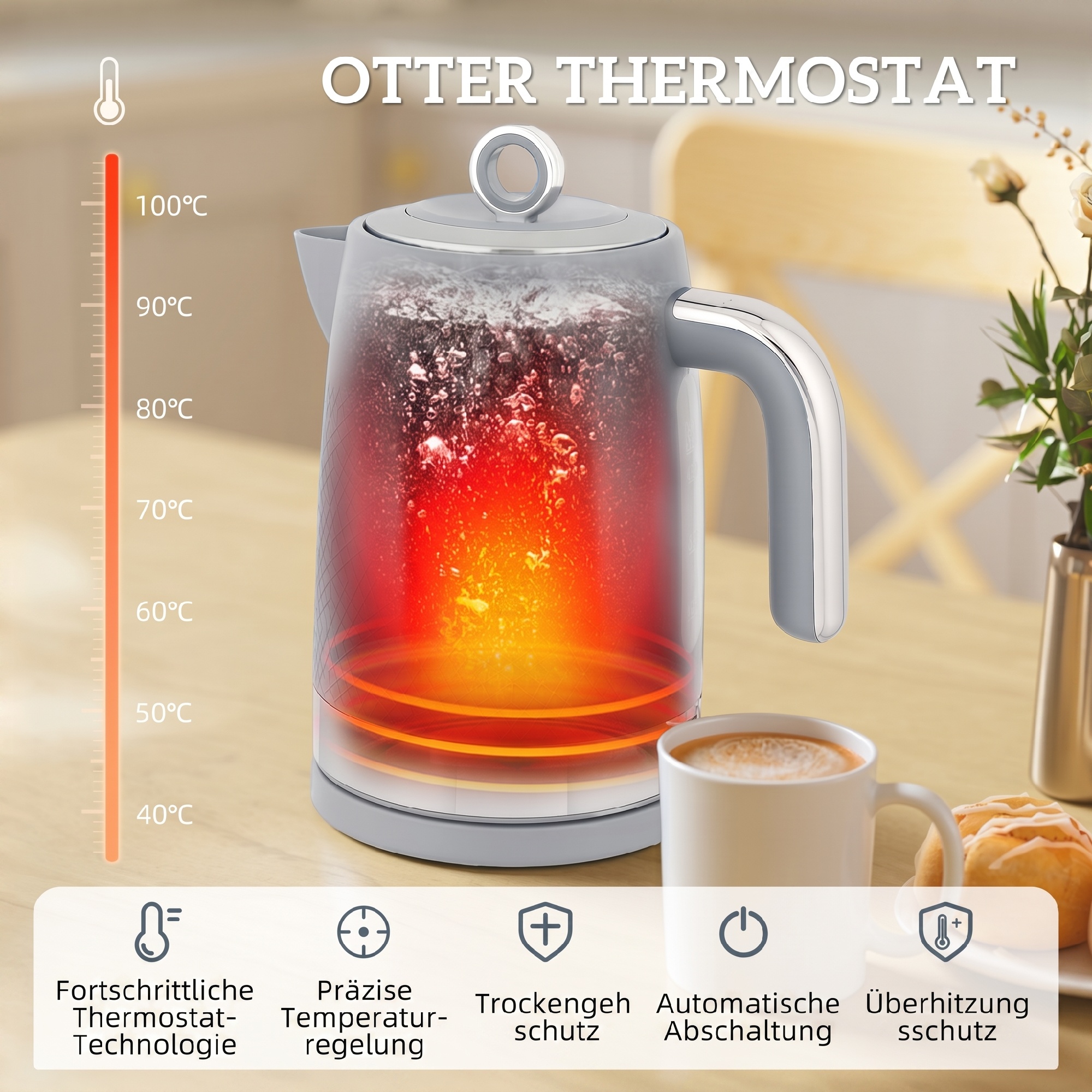 Wasserkocher- und Toaster-Set, 1,7L 2200W Schnellkoch-Wasserkocher mit Thermostat
