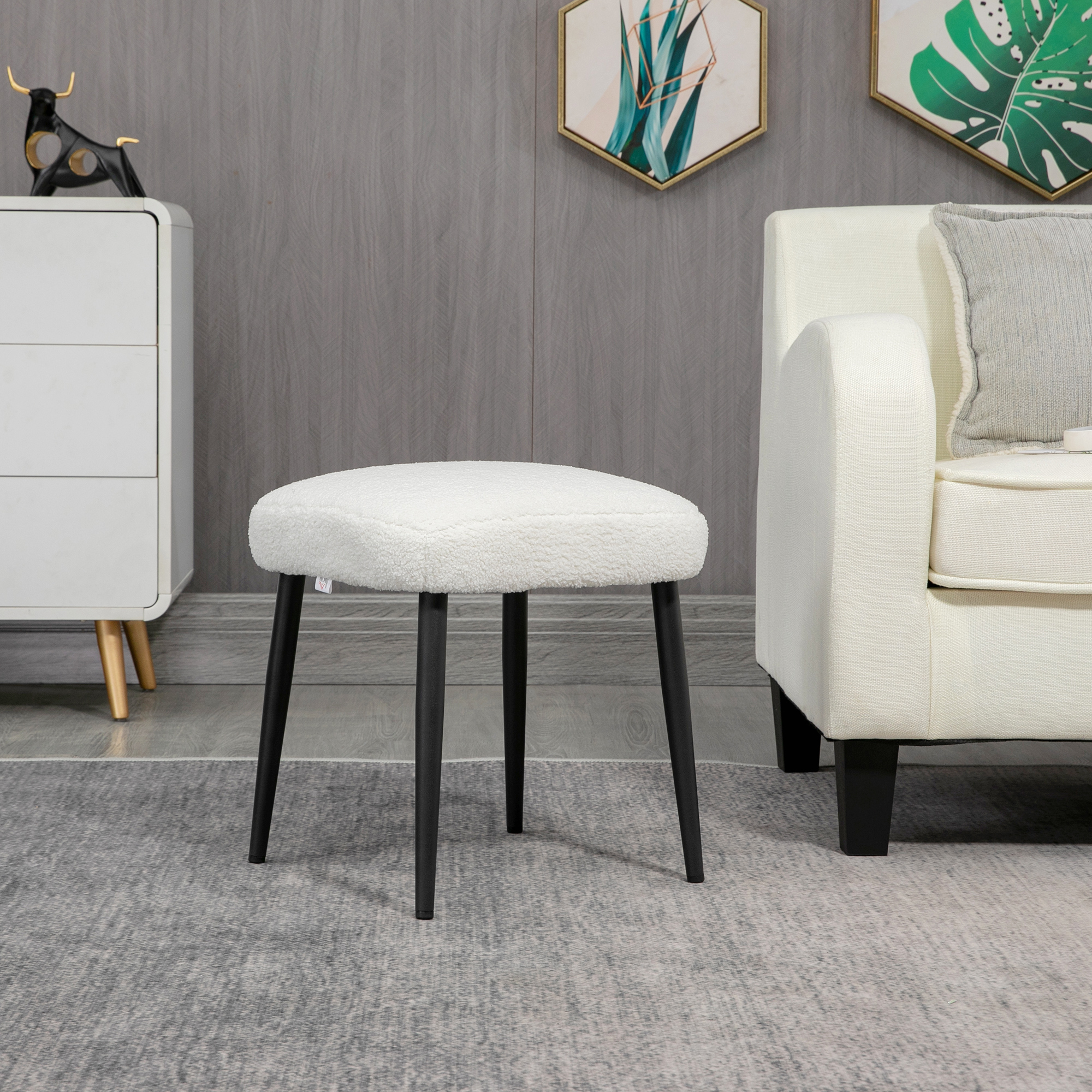 Hocker, Sitzhocker, Kaschmir-Optik, Fußhocker, Creme-Weiß
