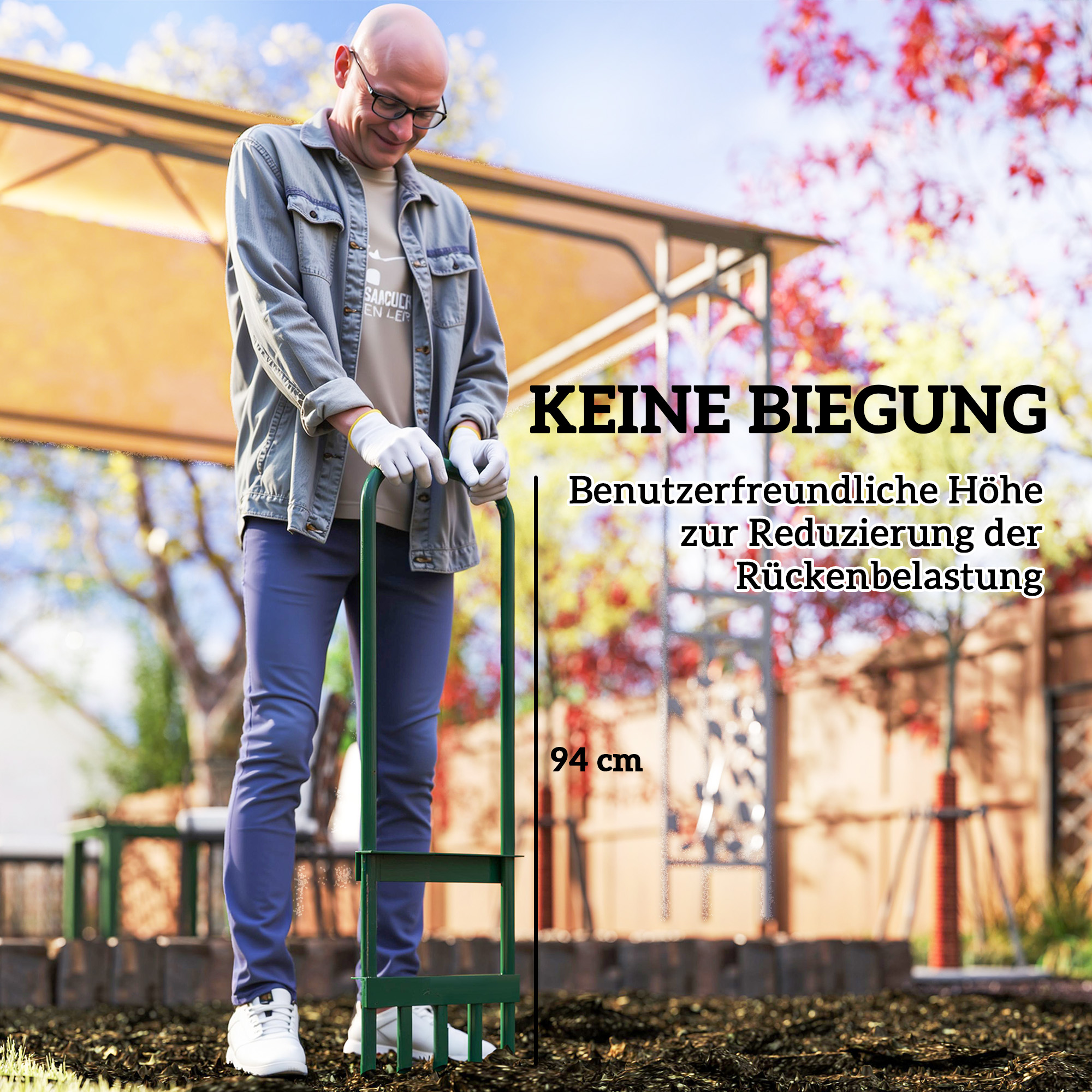 Rasenlüfter Aerifizierer für Rasen 30cm Breite Manuell Rasenbelüfter mit rutschfest Griff für Garten Höfe Dunkelgrün