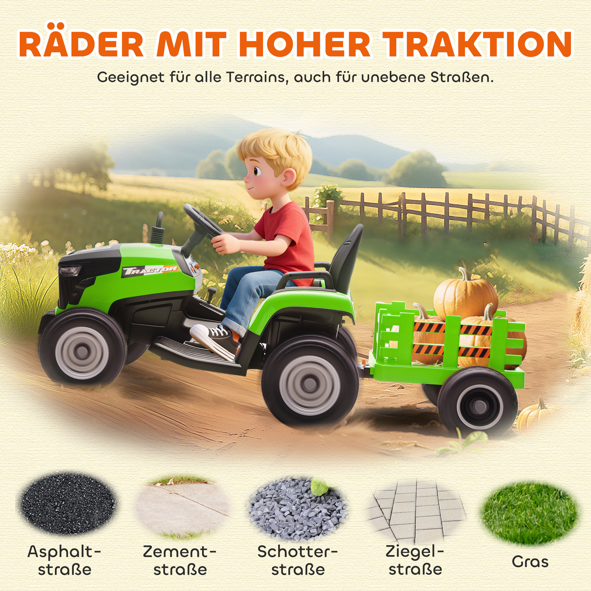 Kindertraktor, mit Fernbedienung, grün