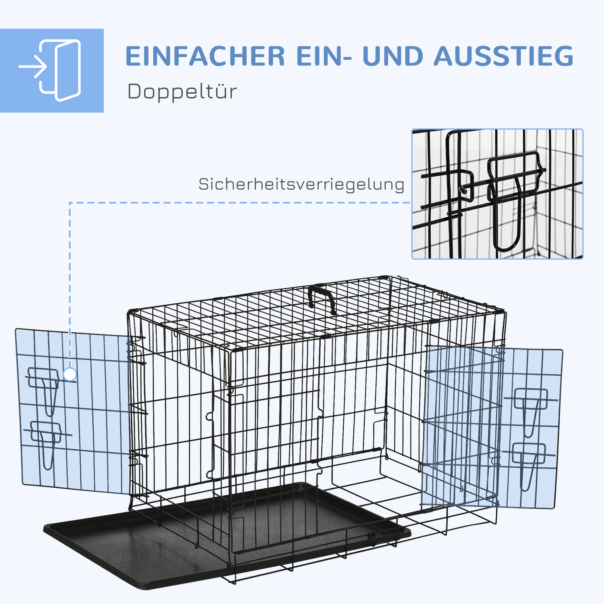 Hundekäfig, Transportkäfig, Drahtkäfig, herausnehmbare Bodenwanne, Schwarz