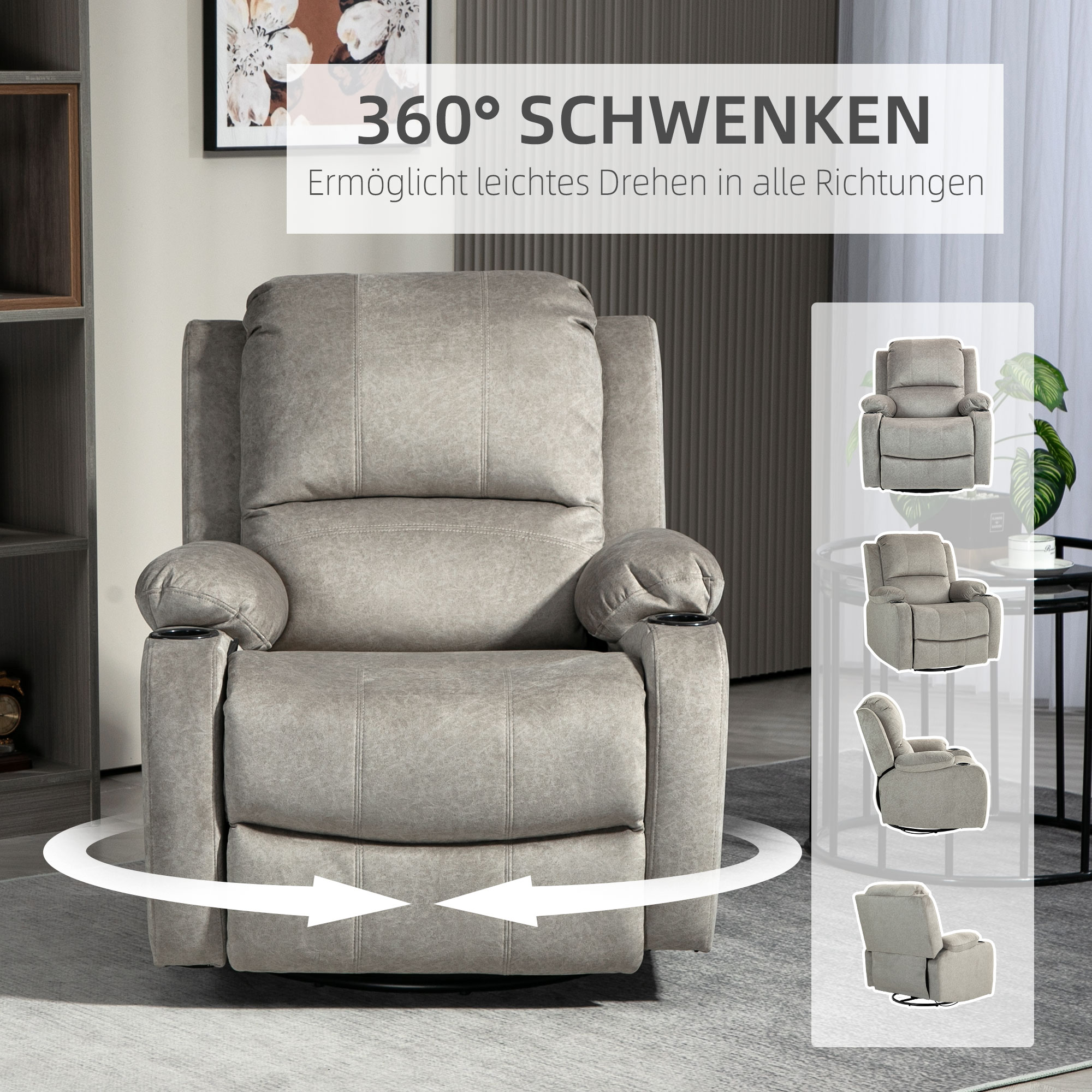 Relaxsessel mit Fußstütze und Liegefunktion, inkl. Getränkehalter, bis 150 kg, Braun