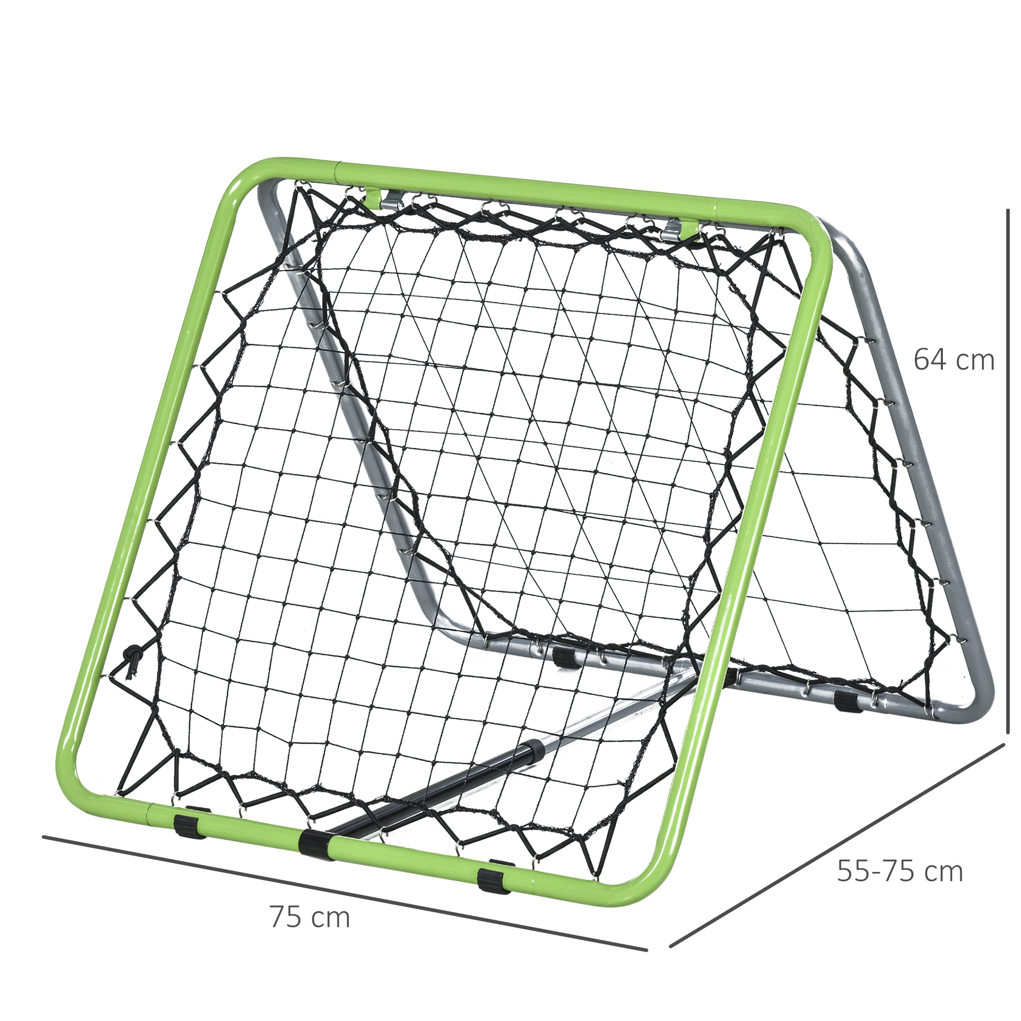 Fußball Rebounder Kickback Tor Rückprallwand Netz für Baseball Basketball beidseitiger Rückprall Verstellbar in 5 Stufen Metall Grün+Schwarz 75 x 75 x 64 cm