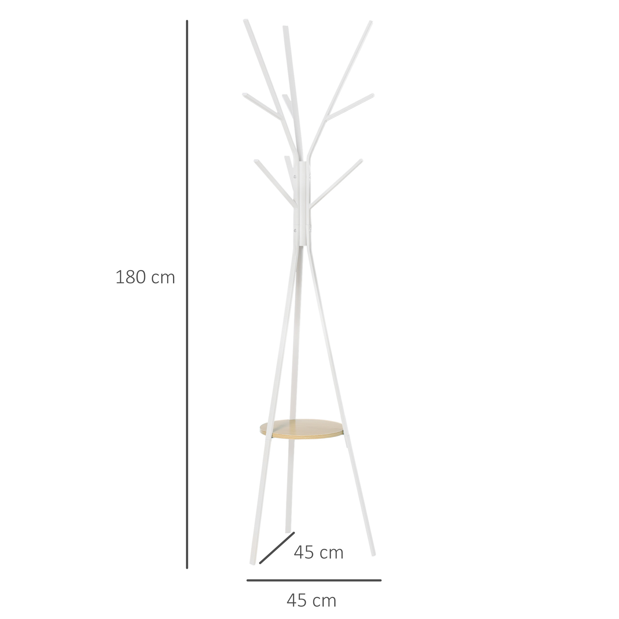 Garderobenständer Kleiderständer mit Ablage und 8 Haken Jackenständer Moderner Garderobe für Kleidung Hut Tasche, Wohnzimmer, Weiß
