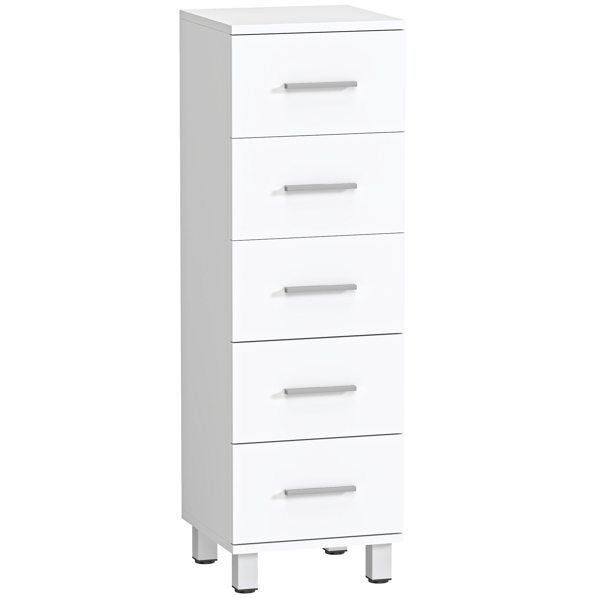 Badezimmerschrank Schmaler Badschrank mit 5 Schubladen für Badezimmer  30 x 30 x 95 cm Weiß