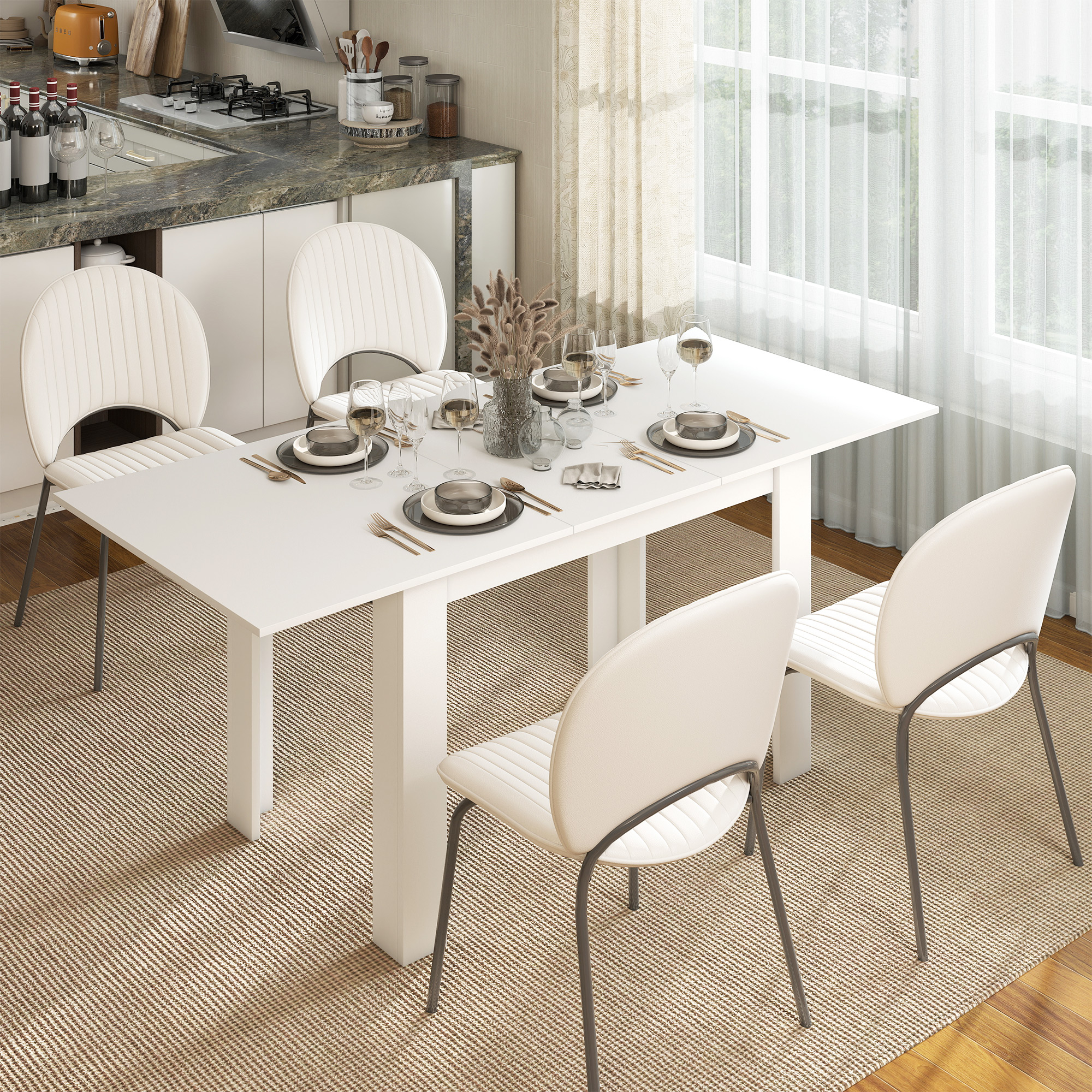 Esstisch ausziehbar, 140/180 x 80 cm Küchentisch für 6-8 Personen, für Küche, Esszimmer, Weiß