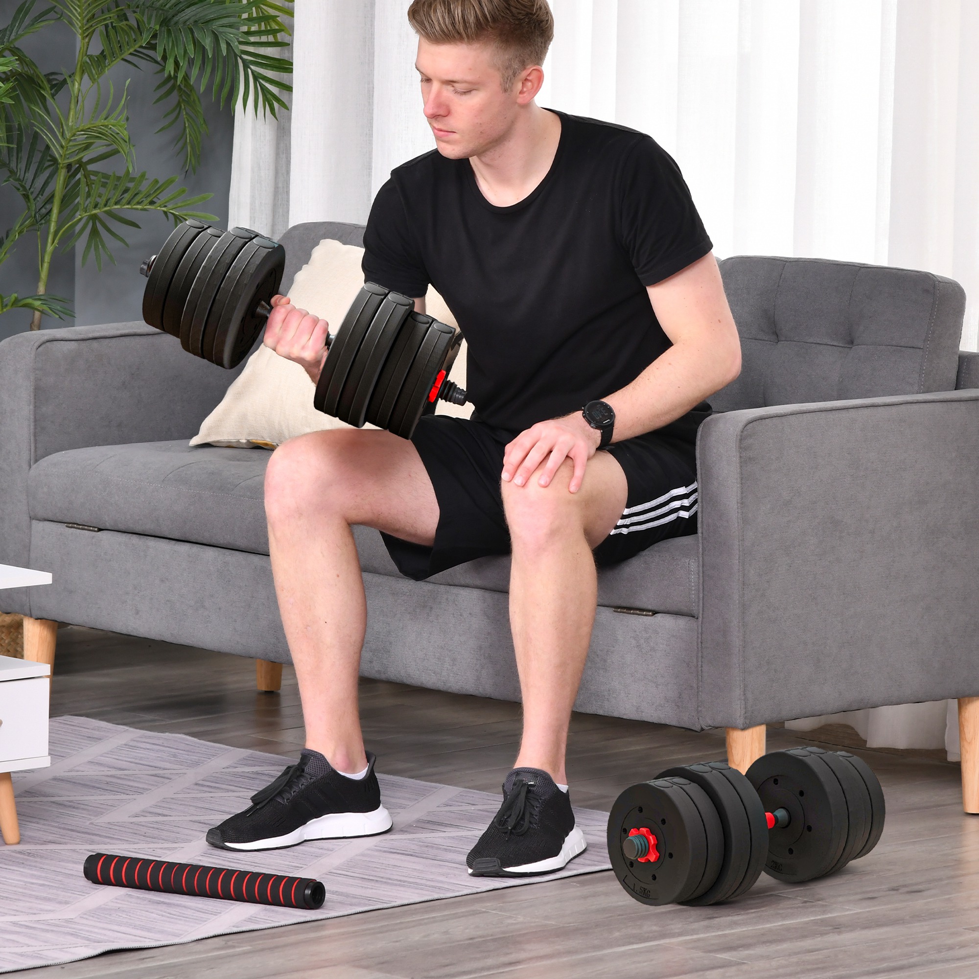 2 in 1 Hanteln Set 30 kg verstellbare Kurzhantel & Langhantel professionell Dumbbell Krafttraining Schwarz