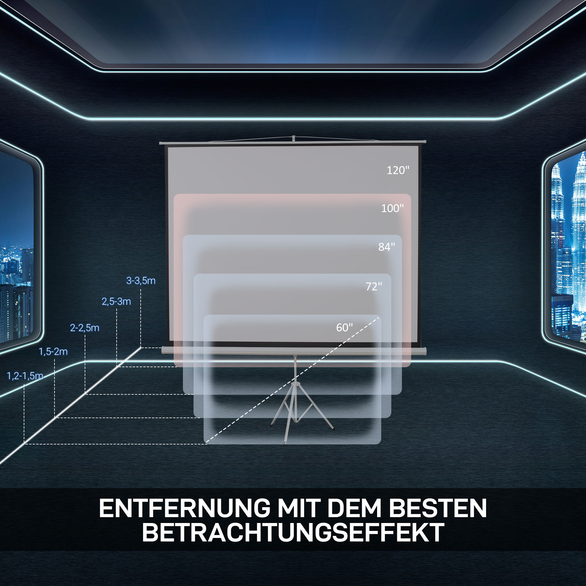 Projektionsleinwand im 4:3-Format, Kinoleinwand, Präsentationsfläche für Zuhause oder Büro, Weiß