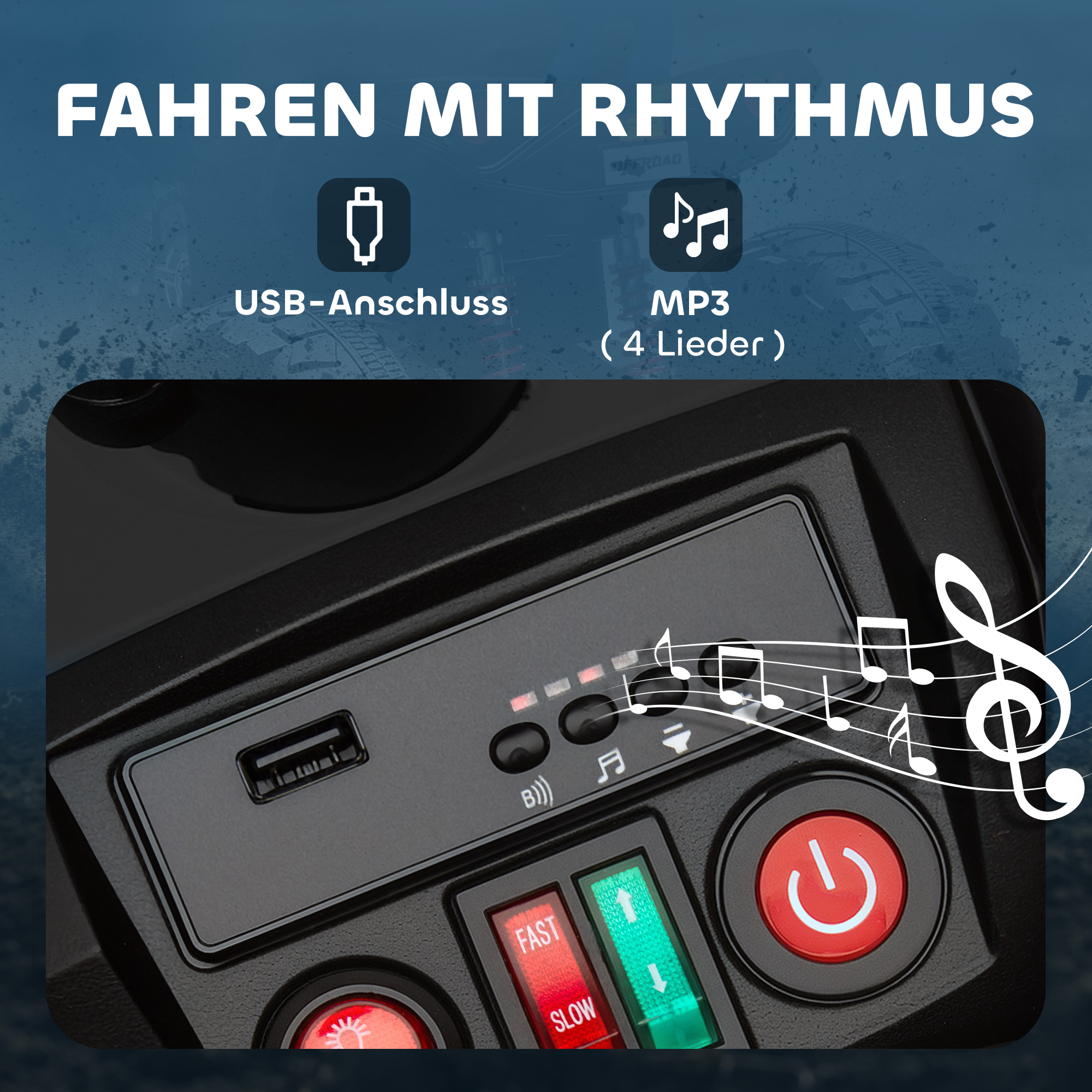 Kinder-Elektro-Quad, 24V Elektro-Fahrzeug mit 4 Rädern, Scheinwerfer, USB-Anschluss, MP3-Funktion, 6,5 km/h, 3-8 Jahre