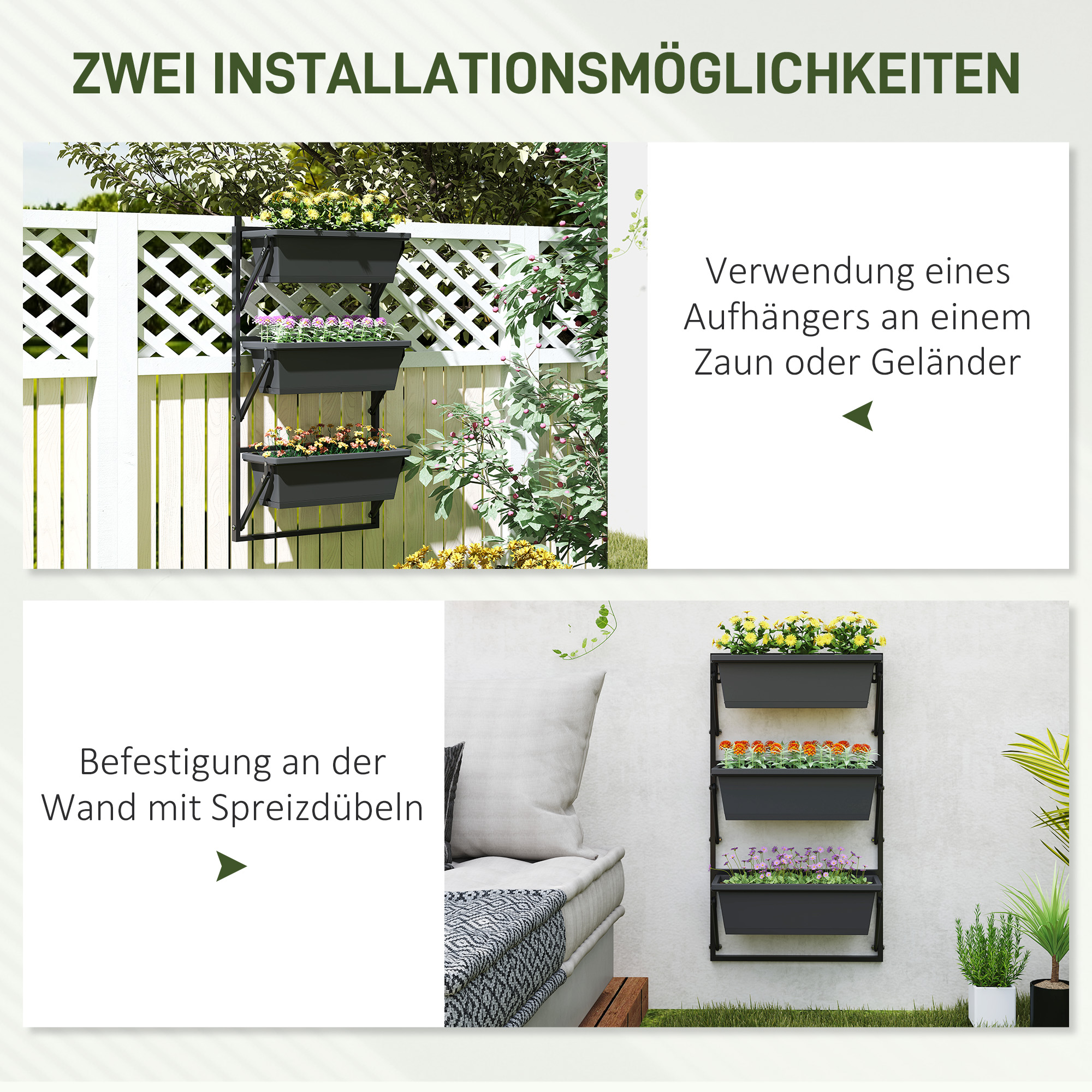 er Set Blumentopf Pflanzkübel mit Löcher, 56x42 cm Pflanztöpfe, eckig Pflanztopf, Kunststoff Dunkelgrau