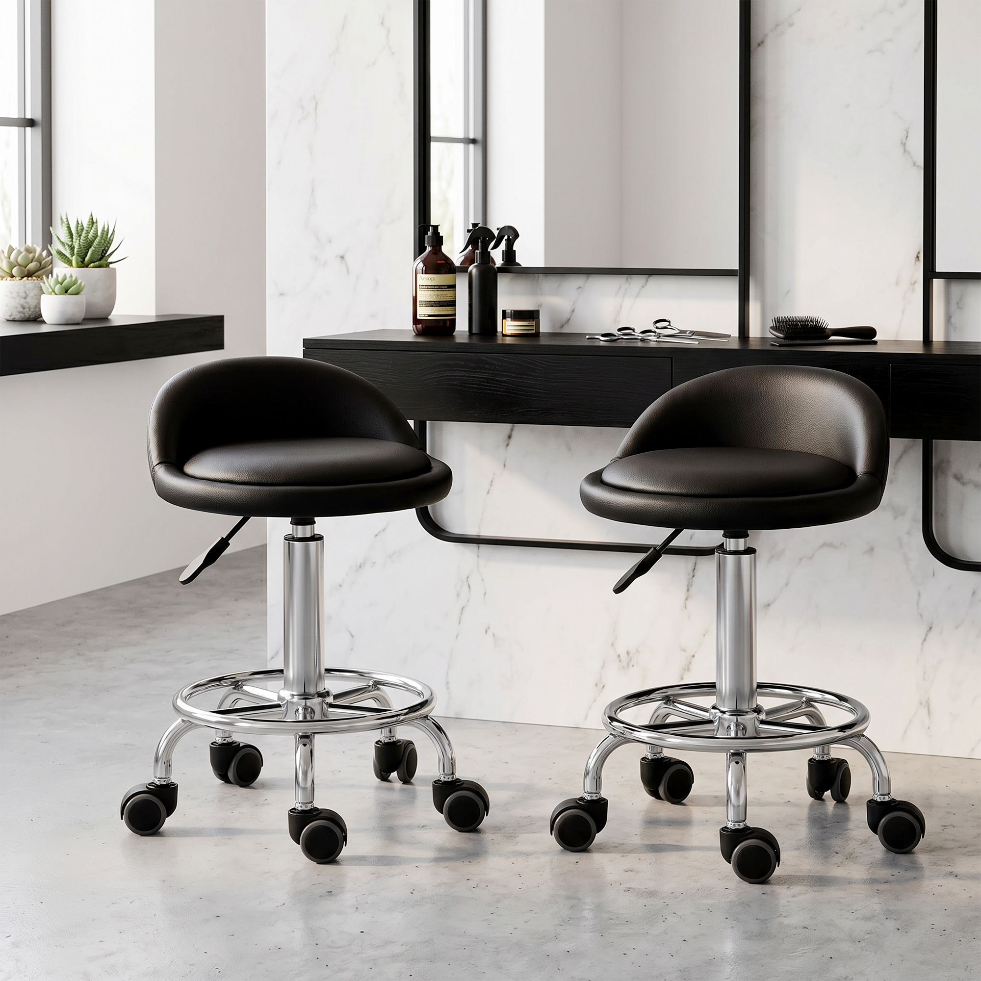 Rollhocker mit Rückenlehne 57-72 cm höhenverstellbar Drehhocker für Büro Salon Massage