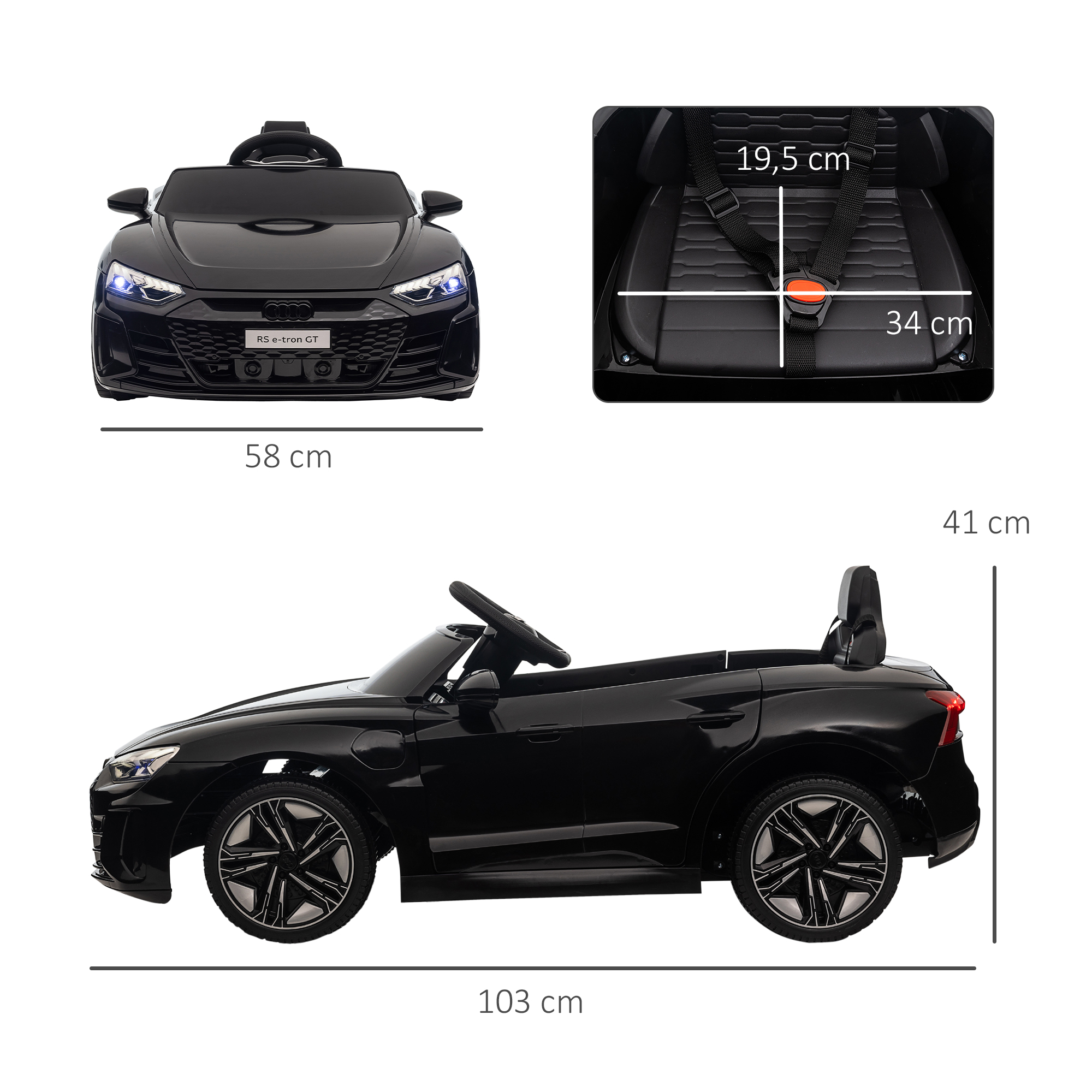 Kinderauto, Elektroauto, Audi-lizenziert, mit Sicherheitsgurt, Fernbedienung, Licht, schwarz, 103 x 58 x 41cm