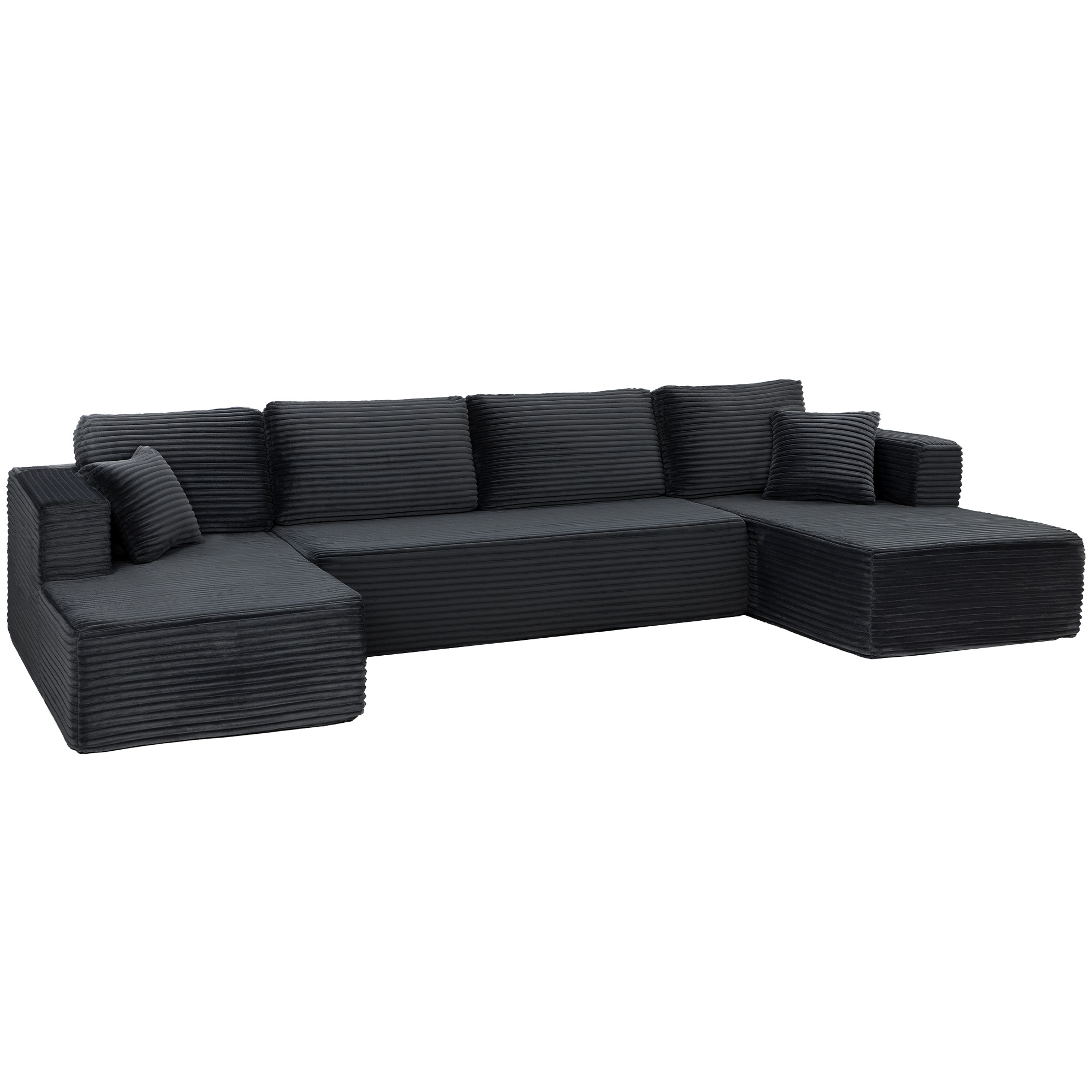 Modulares U-Sofa mit 2 Chaiselongues, Cord-Schlafsofa mit hochdichtem Schaumstoff und Federpolsterung, Dunkelgrau
