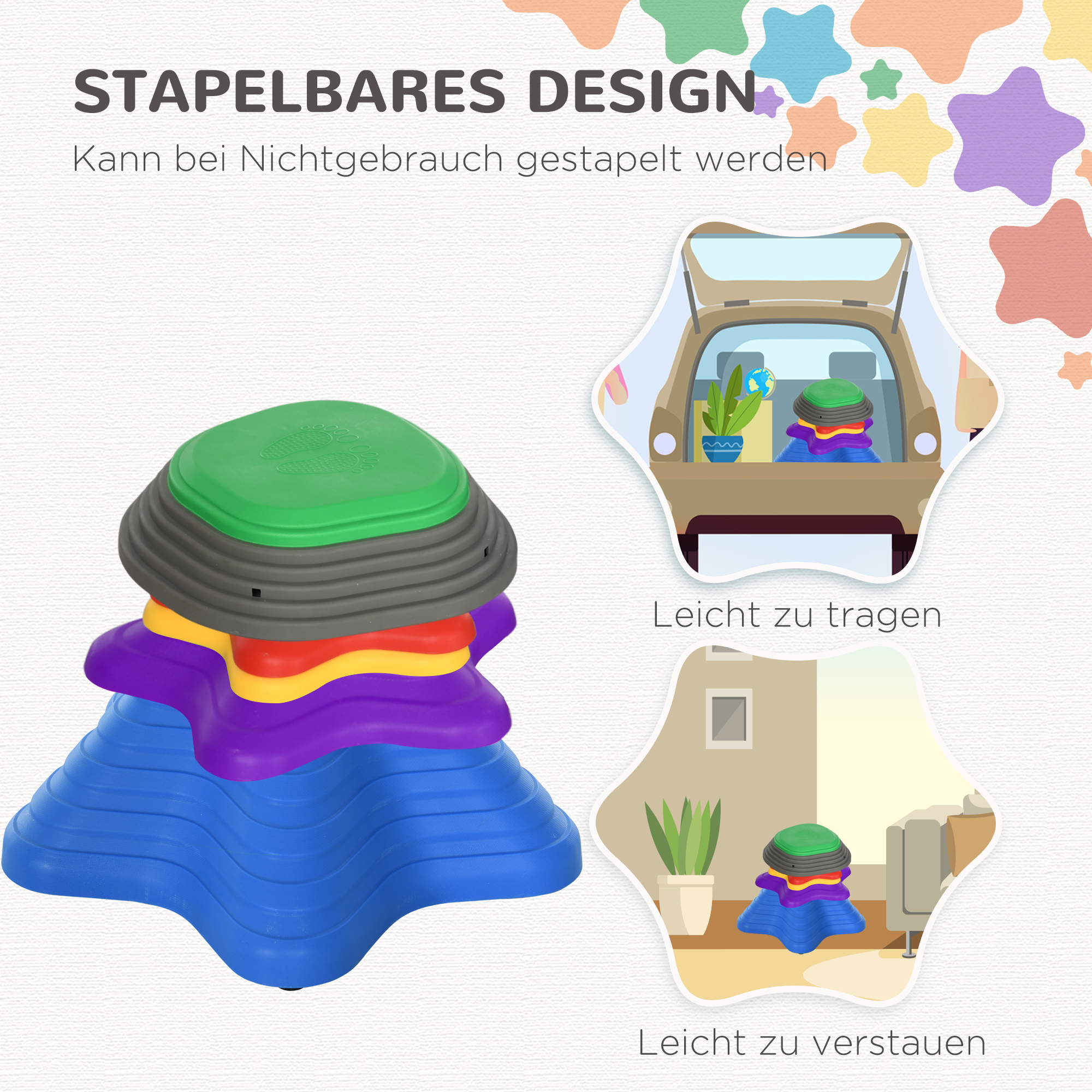 Trittsteine-Set für Kinder ab 3 Jahren, 5 Steine, rutschfest, bis 80 kg, Seestern-Design