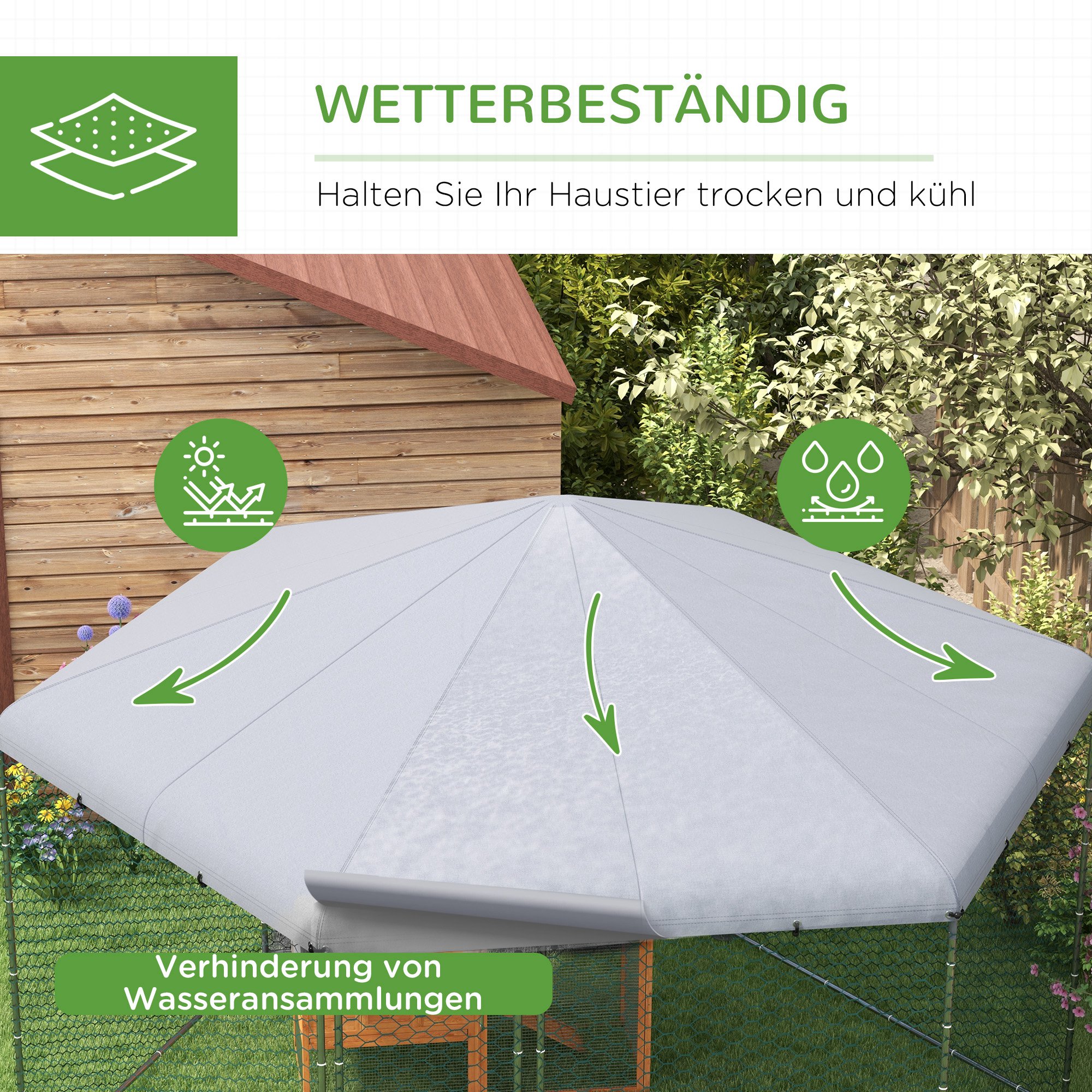 Hühnergehege mit schattenspendendem Dach, verzinktes Stahl, für 10-15 Tiere, Silber