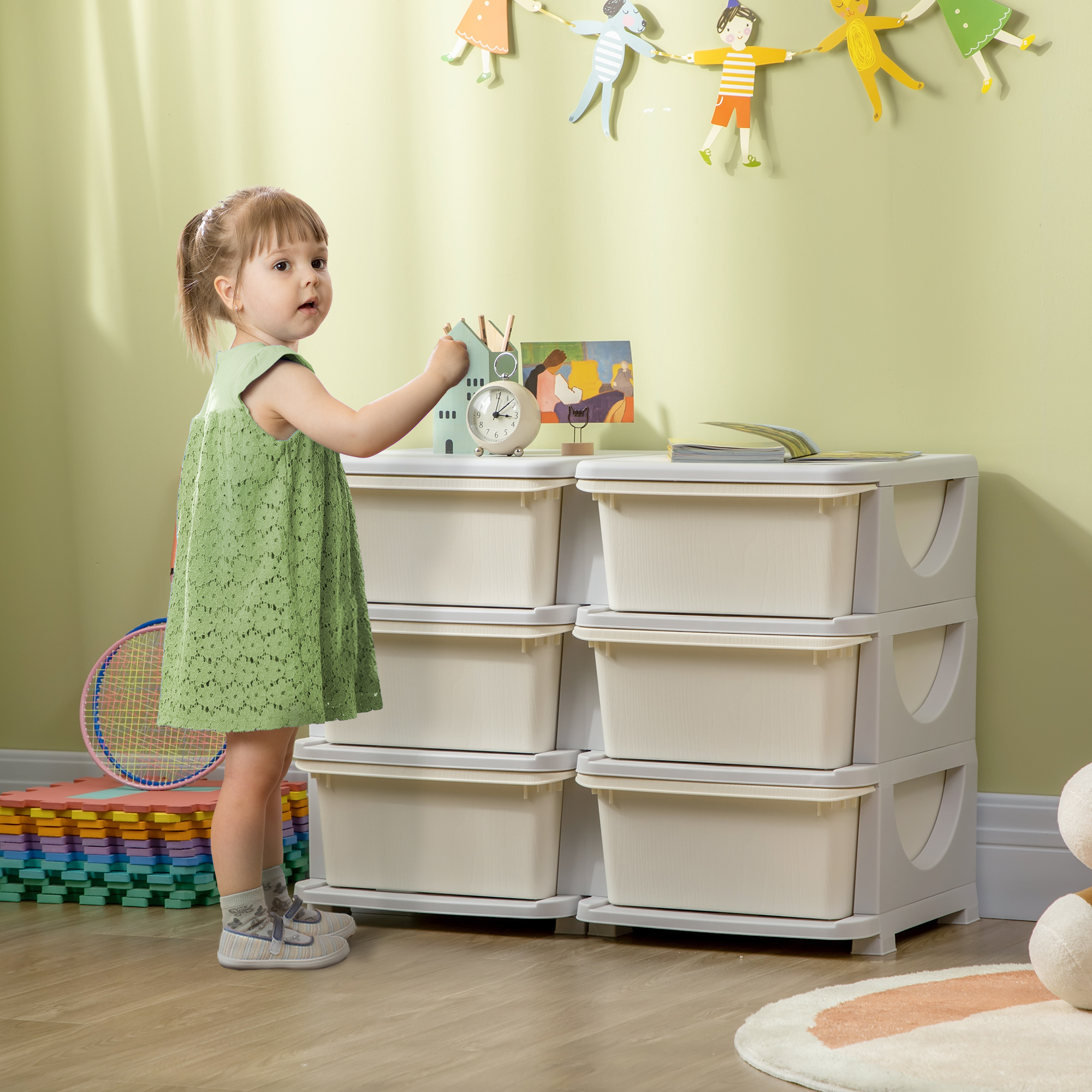 Aufbewahrungsbox für Kinder, Kinder-Aufbewahrungsbox, 3 Schubladen, Weiß