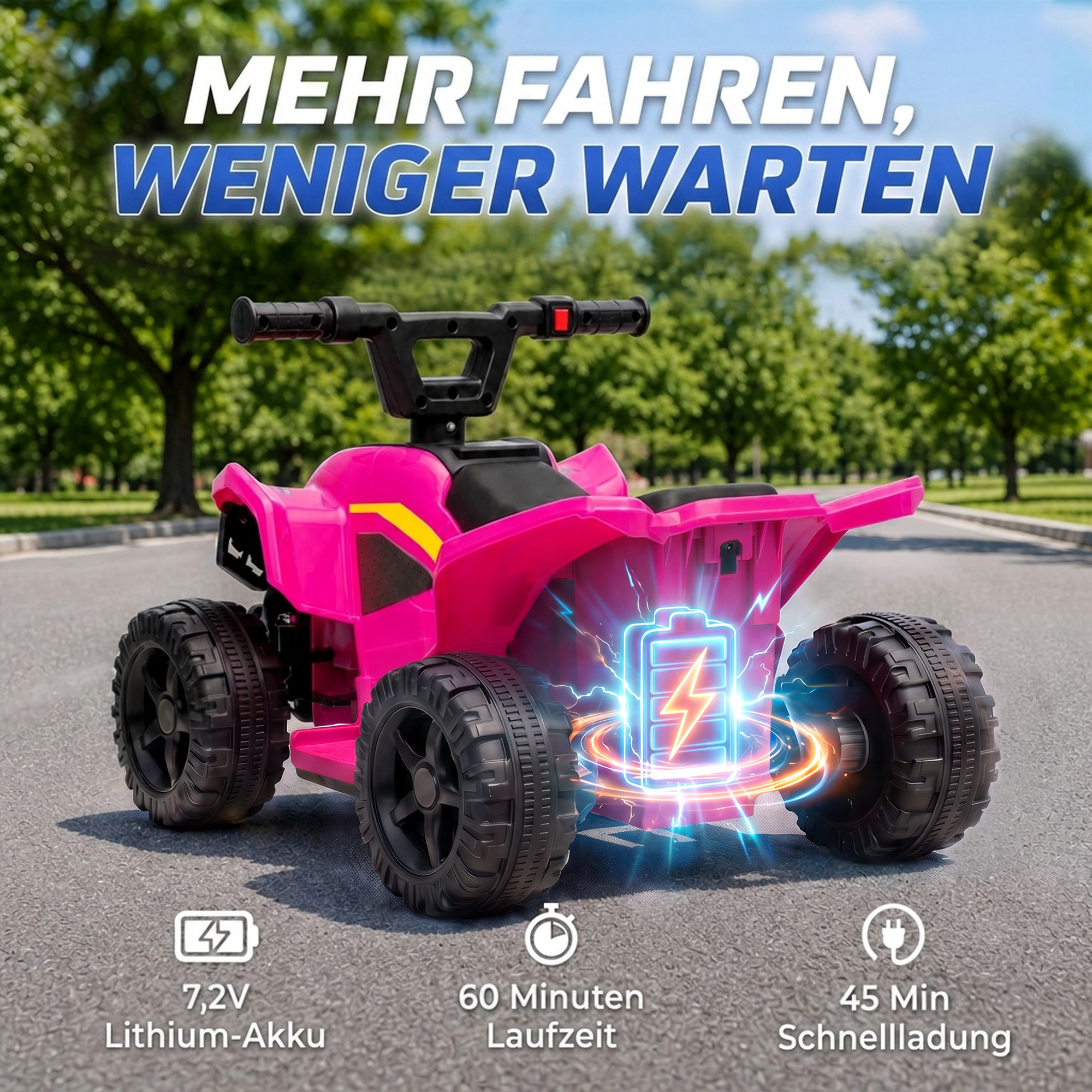 Kinder Quad Elektro 6V Kinderquad mit Lithium-Akku Vorwärtsfunktion Lenkerknopf-Steuerung 1,5-2 Jahre Hellrot