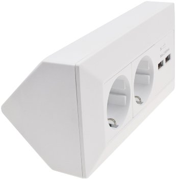 2-fach Steckdosenblock + 2x USB, weiß ma / 250V~/ 16A, Aufbaumontage, USB 3,1A