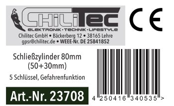Schließzylinder 80mm (50+30mm) / 5 Schlüssel, Not- & Gefahrenfunktion