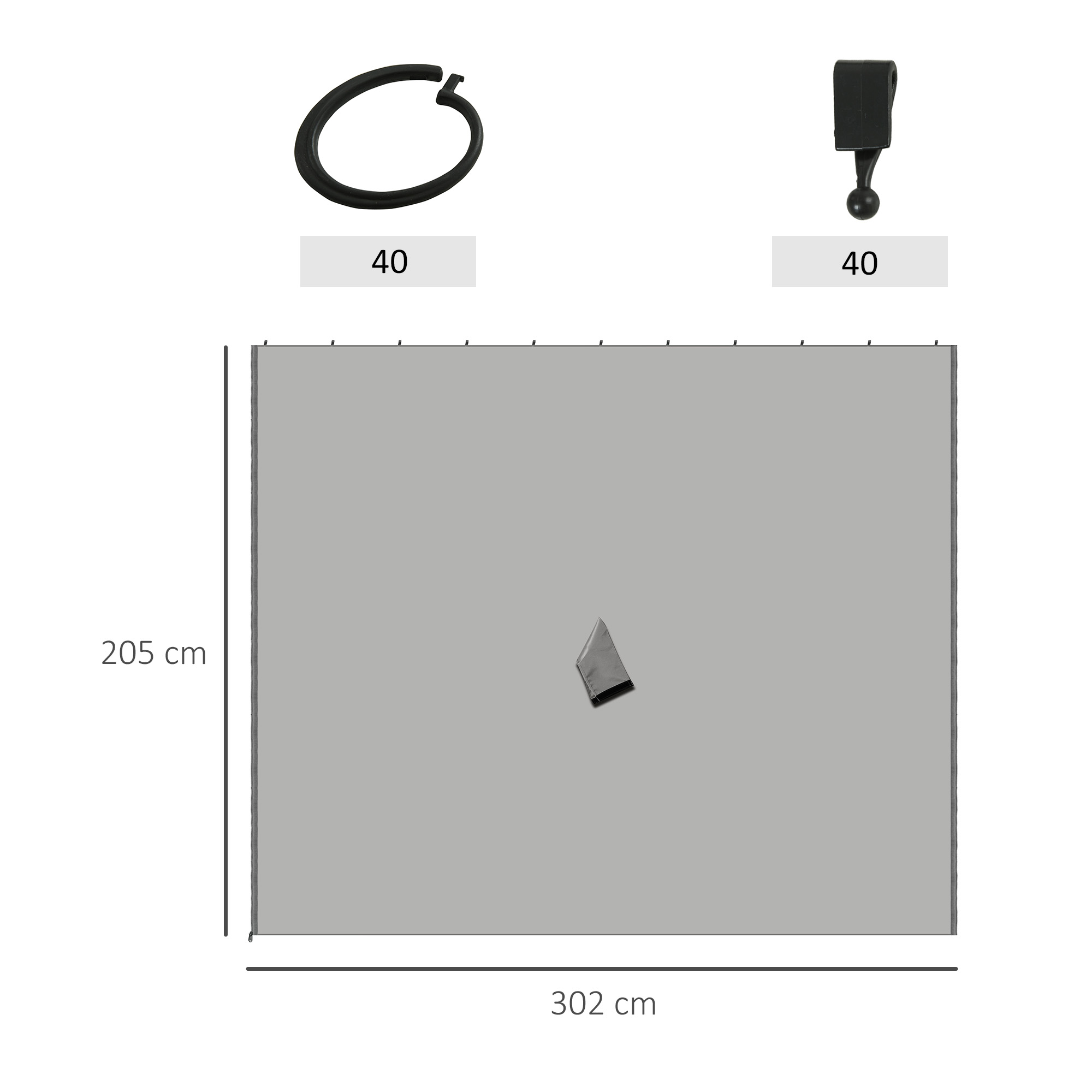 Ersatzvorhang für Pavillon, 4er-Set, für 3x3m Pavillons, 302x205cm, Hellgrau