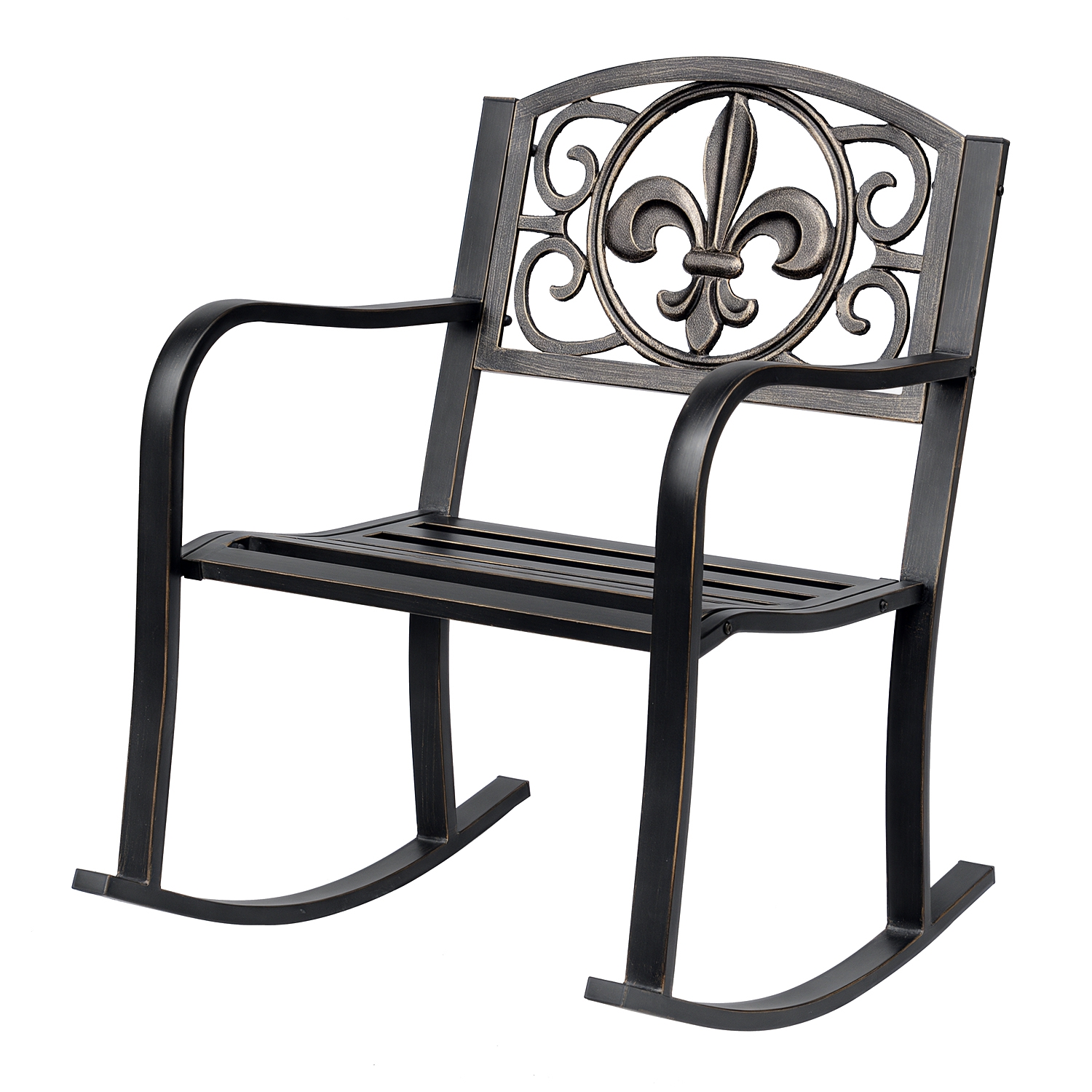 Schaukelstuhl Gartenstuhl Schwingsessel antik Garten Metall Bronze B60 x T73 x H85cm