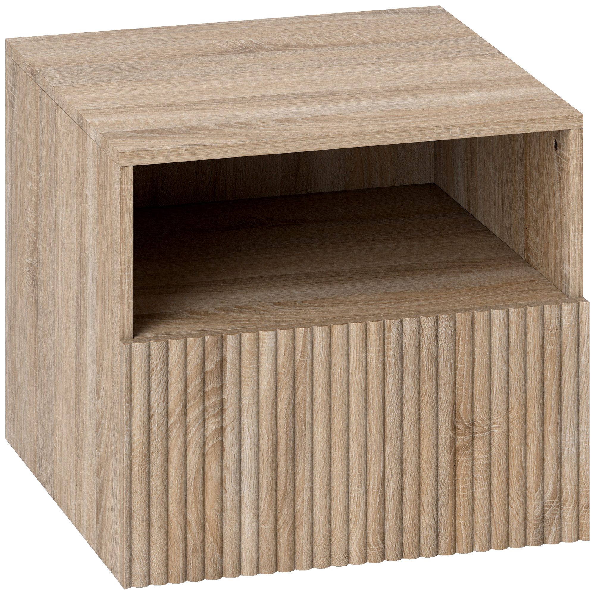 Nachttisch, griffloses Design, offenes Fach, Schublade, Wandmontage, Hellbraun
