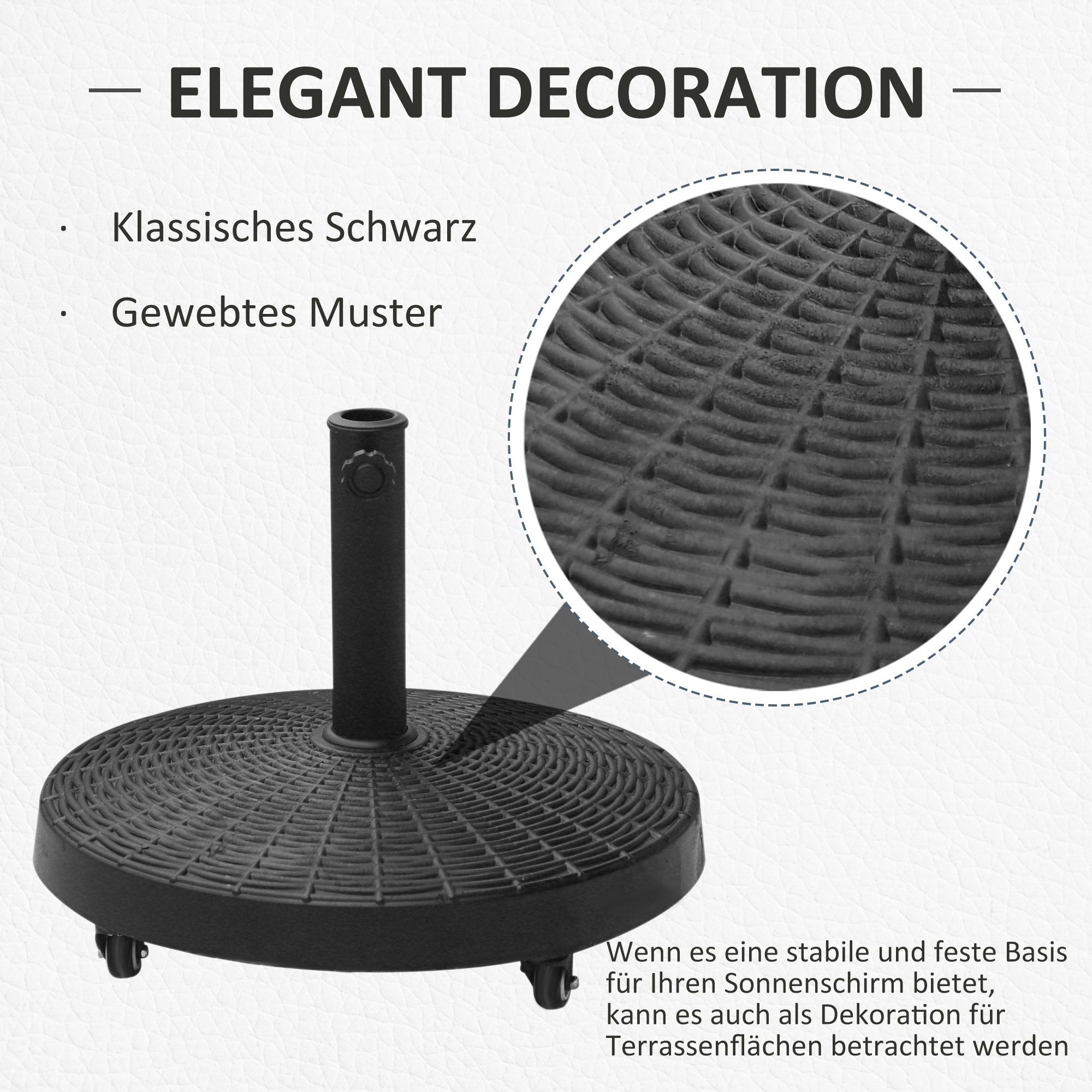 Sonnenschirmständer 25kg Schirmständer mit Rollen rund Rattanoptik Ständer für Schirmstangen mit Ø38/48 mm Ständer für Garten, Balkon, Schwarz