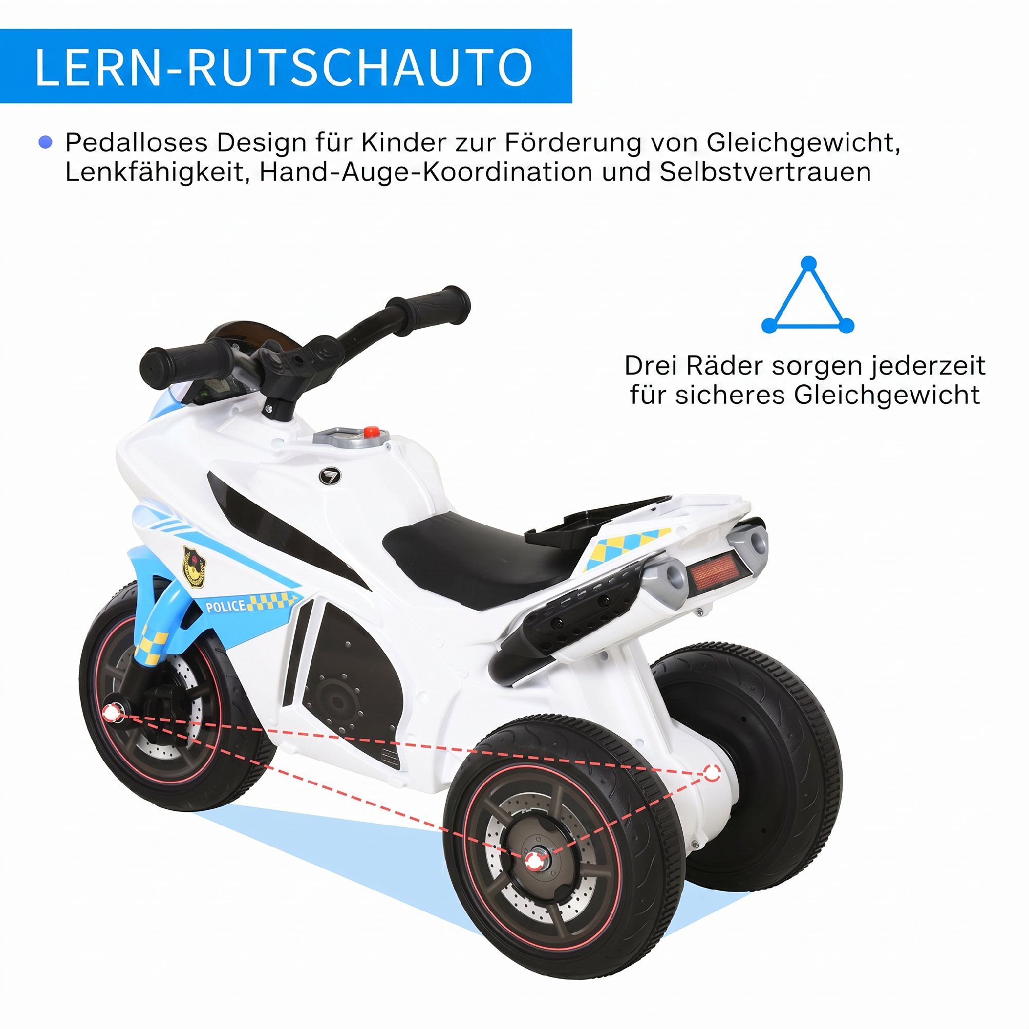 Rutschauto, Rutschfahrzeug mit Musik und Scheinwerfer, Kinderfahrzeug im Rennmotorrad-Design, bis 20kg 18-36 Monate Blau