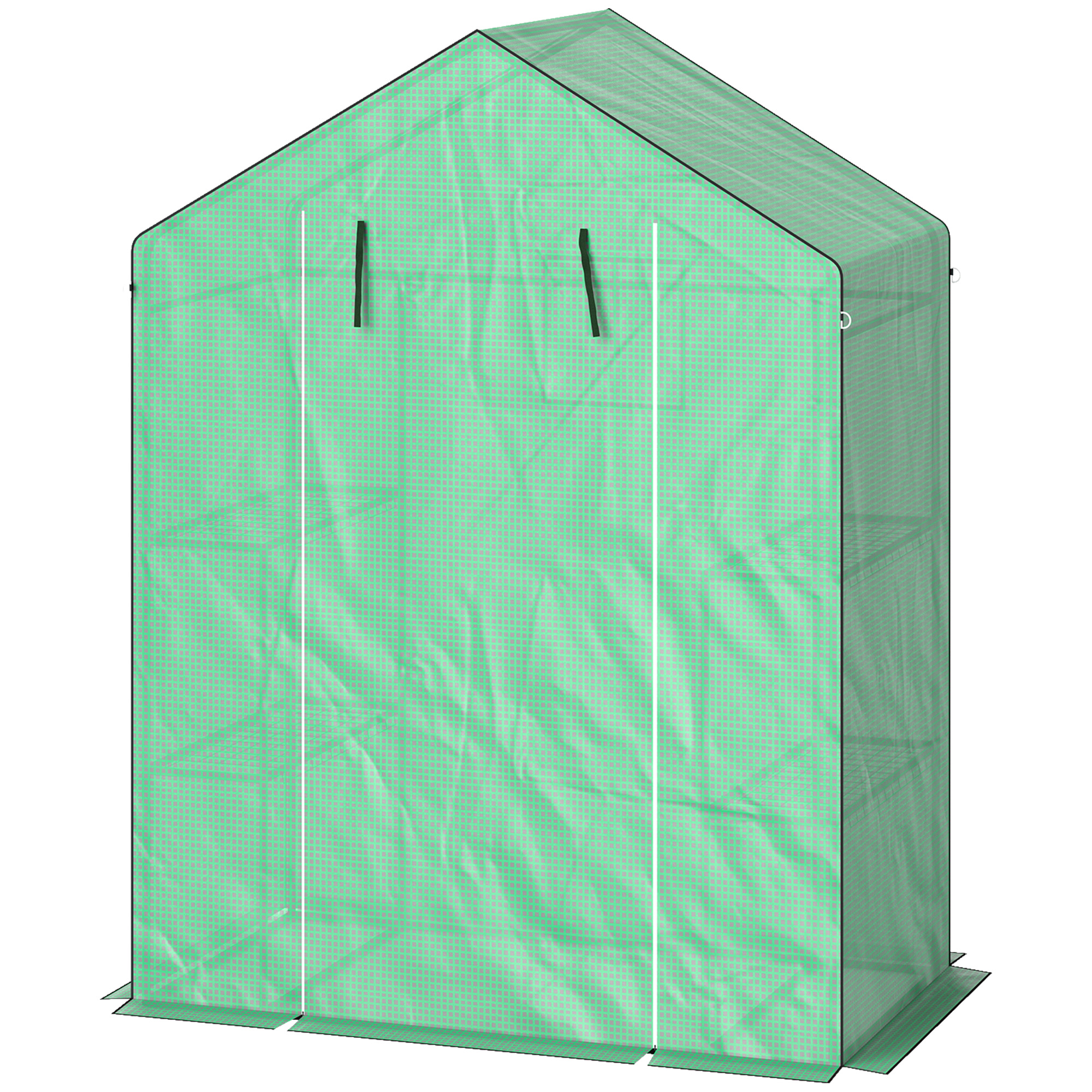 Gewächshaus mit Regalen, Mini-Treibhaus, UV-beständig, Netzfenster, Reißverschlusstür, 143L x 74B x 190H cm, Grün