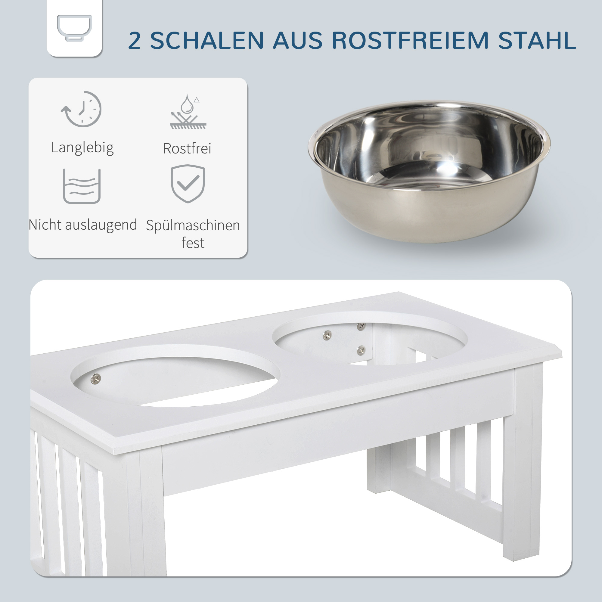 Hunde-Futterstation, rutschfest, 44 x 24 x 15cm, Weiß, 0,9L pro Napf