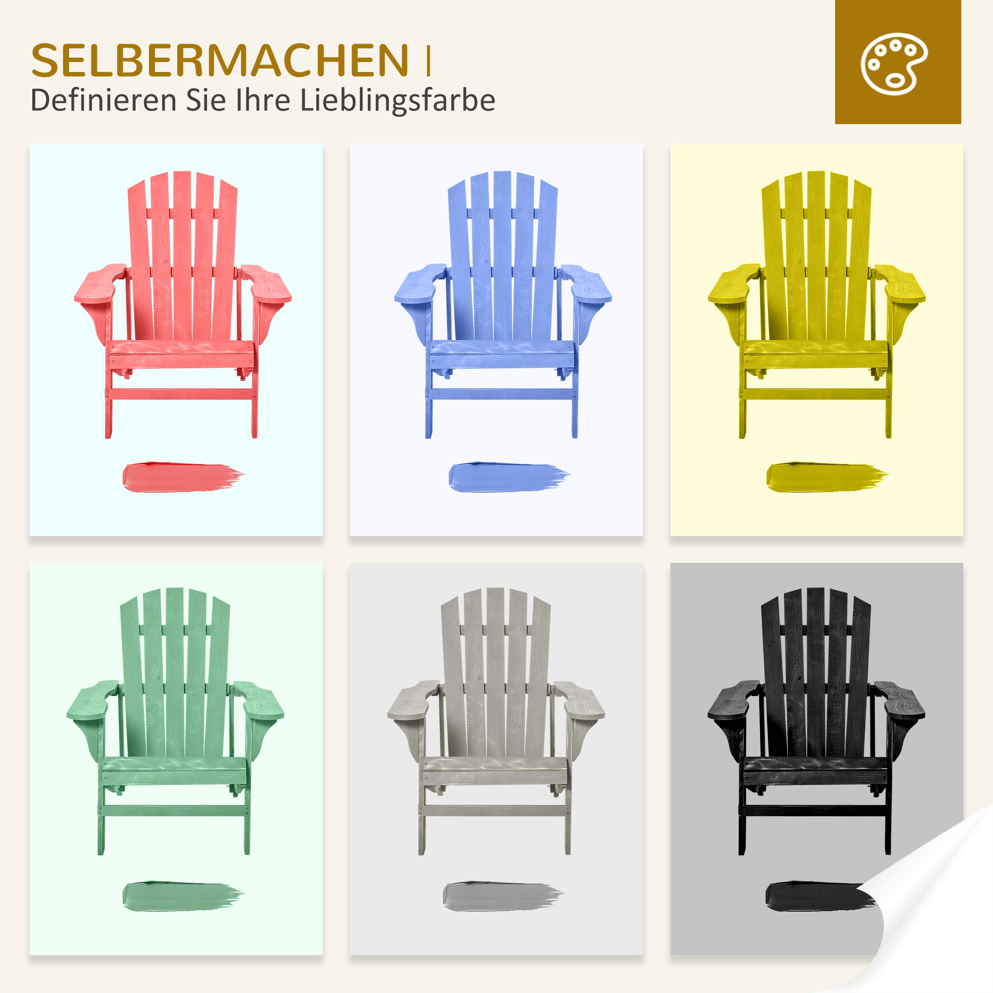 Adirondack Stuhl wetterfest Adirondack Chair aus Holz Outdoor Gartenstuhl mit Hoher Rückenlehne Armlehnen