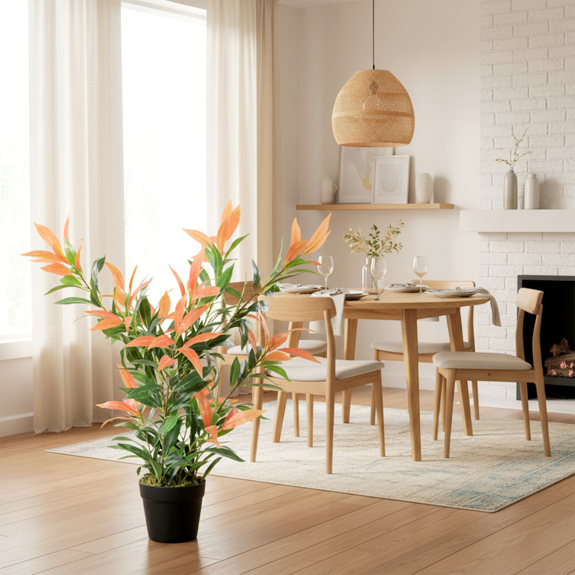 Künstliche Glanzmispel 90 cm Kunstpflanze mit 300 Blättern, anpassbaren Zweigen, 45 x 45 x 90 cm, Rot+Grün