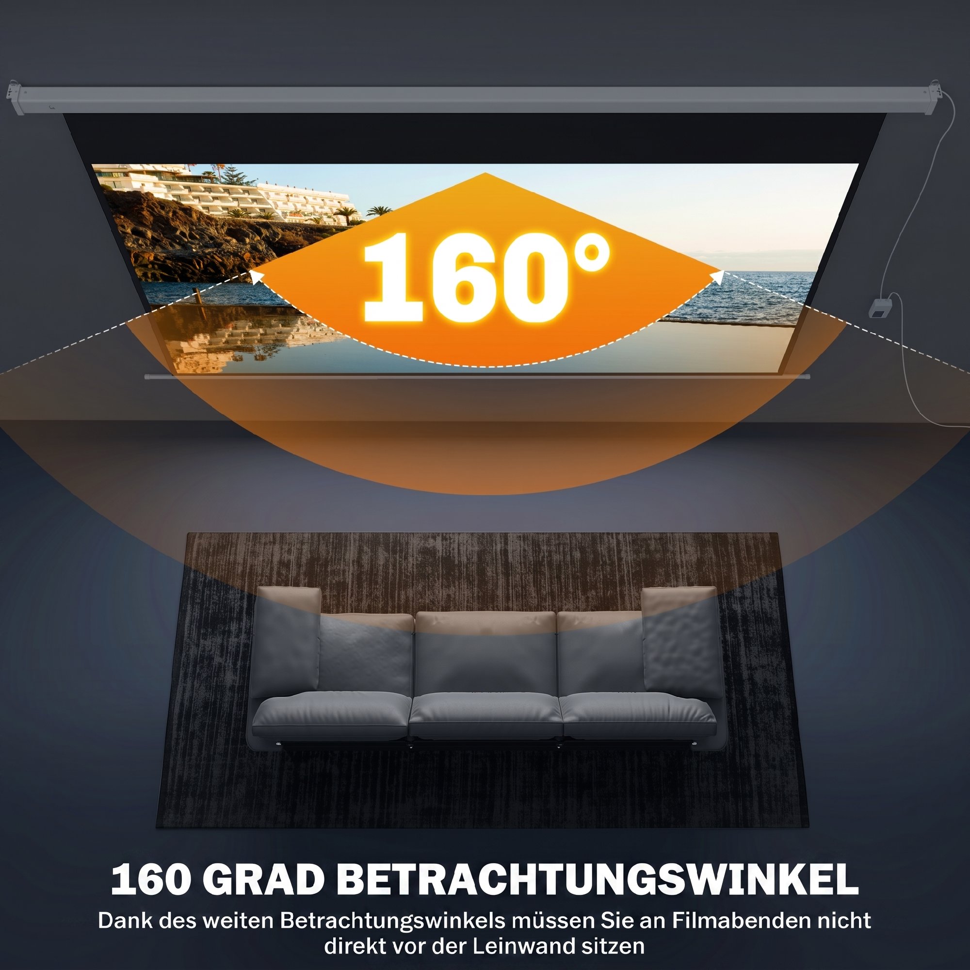 Beamer Leinwand 293 x 193 cm 120 Zoll 16:9 HD 4K Projektionsleinwand Elektrisch mit Fernbedienung, Weiß