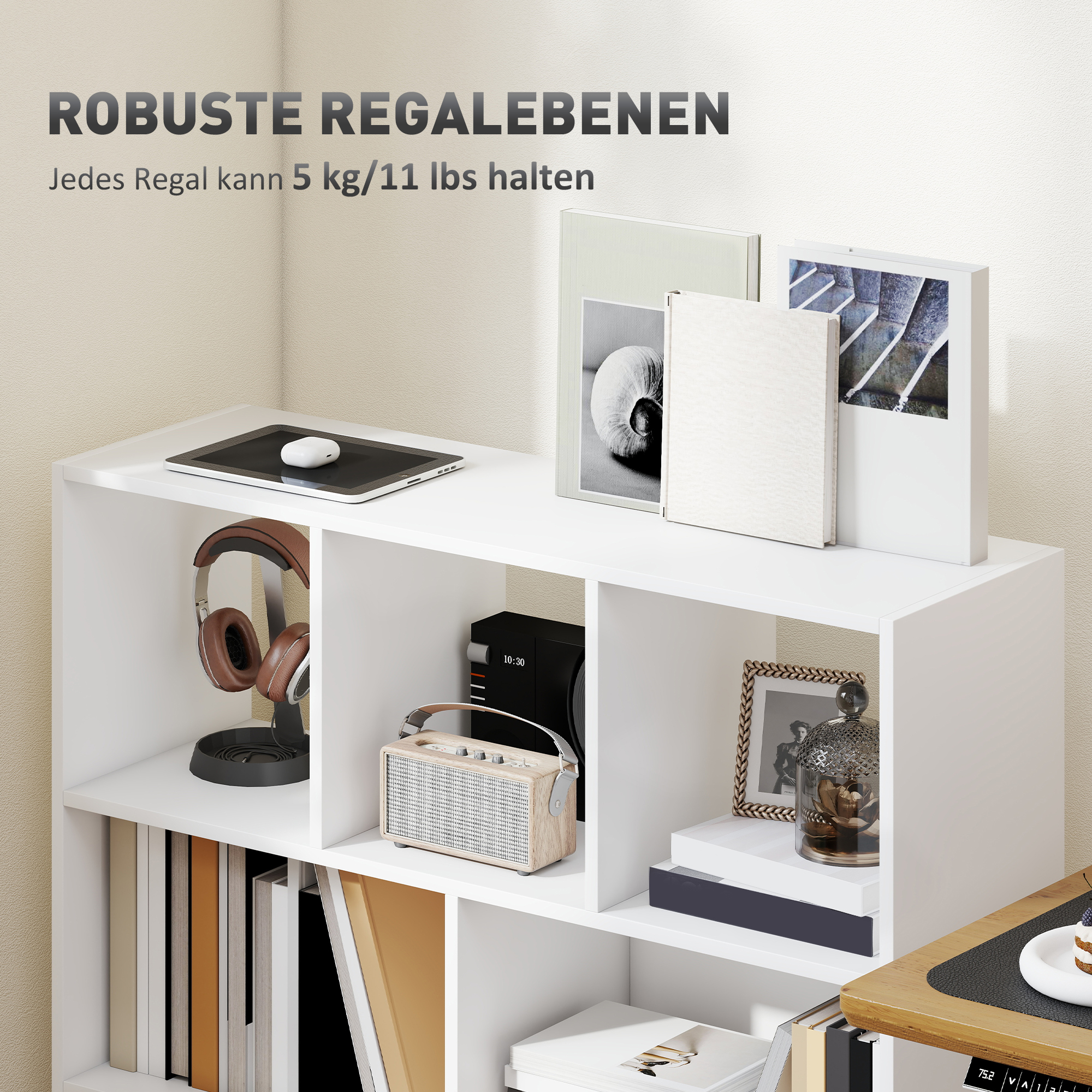 Bücherregal Regal Standregal, 8 Regalfächer, 97,5 x 30 x 100 cm, Weiß