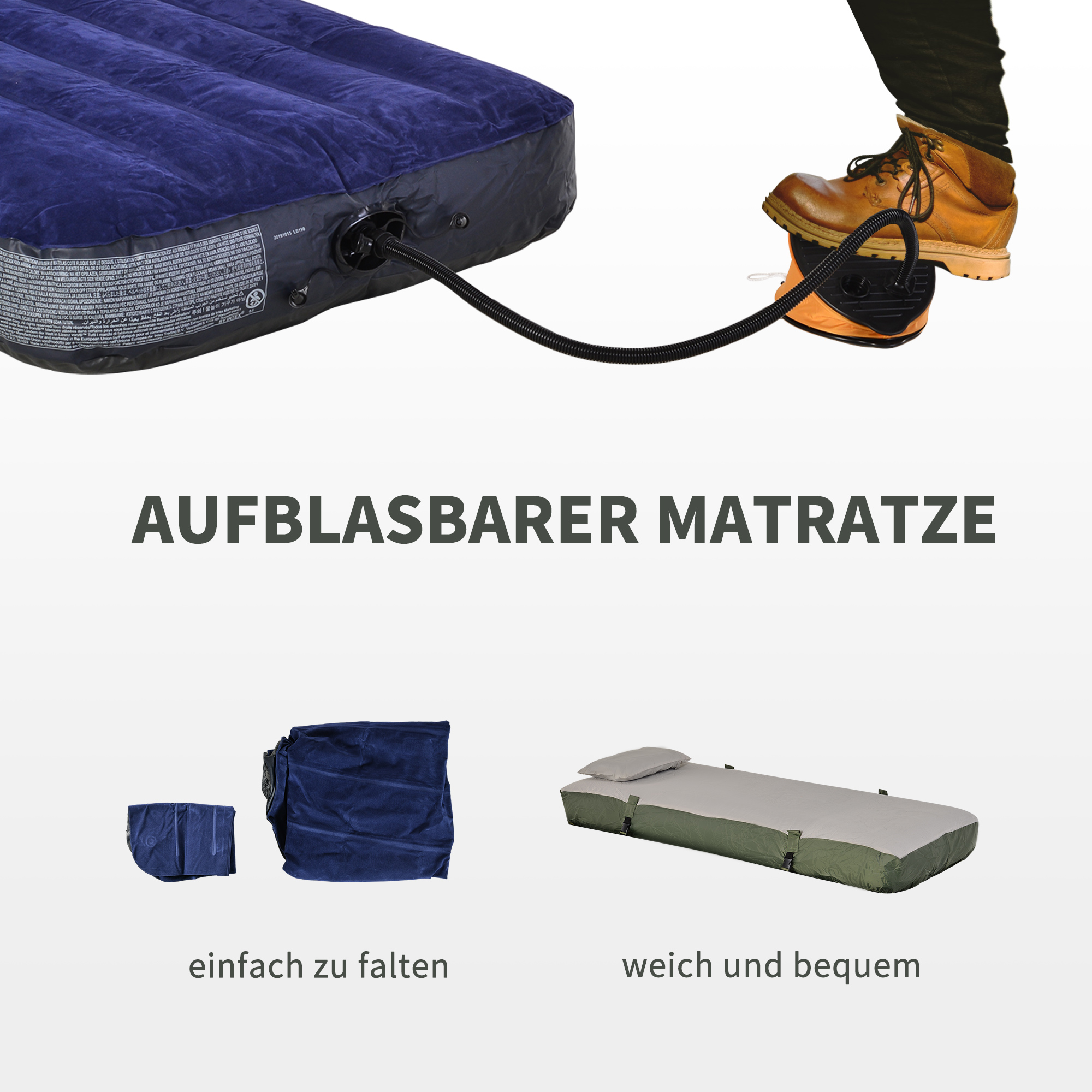 Campingzelt-Set mit Feldbett, Schlafsack und Matratze Dunkelgrün