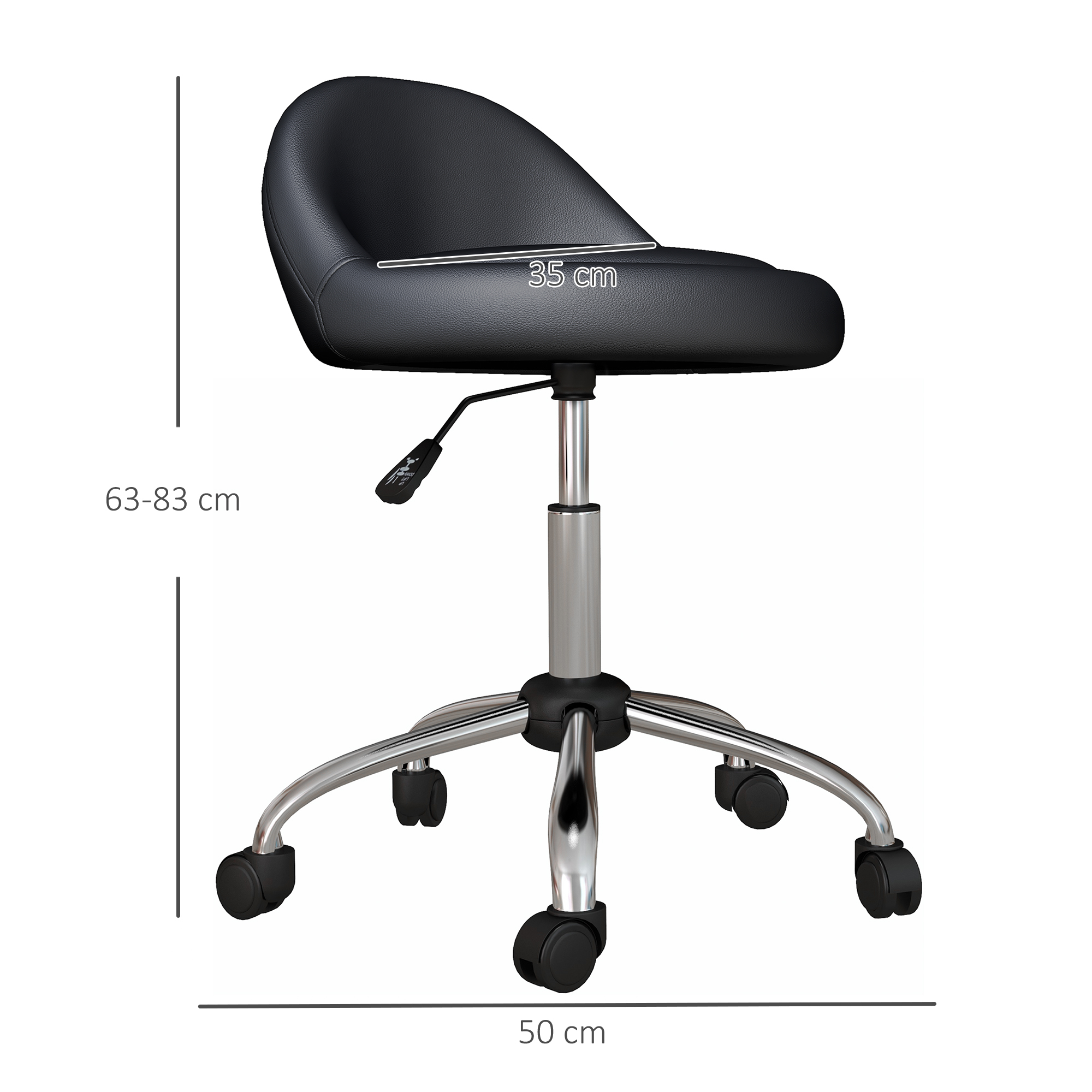 Arbeitshocker Drehhocker Rollhocker, höhenverstellbar, drehbare Sitzfläche, 50cm x 50 cm x 83 cm, Schwarz + Silber