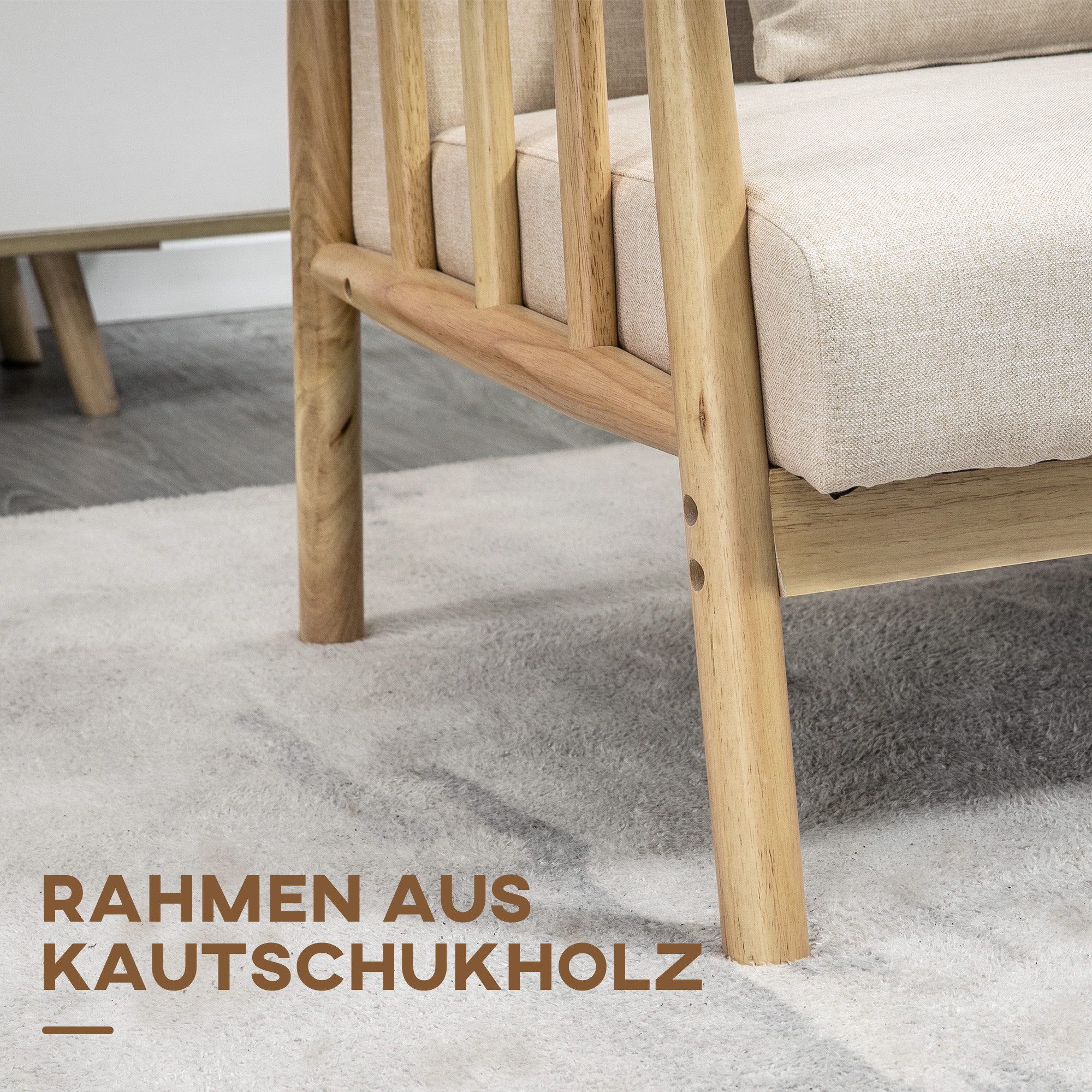 2-Sitzer Sofa, Stoffbezug in Leinenoptik, kompakt, bis 200 kg, Holzrahmen, 123L x 69B x 74H cm, Beige
