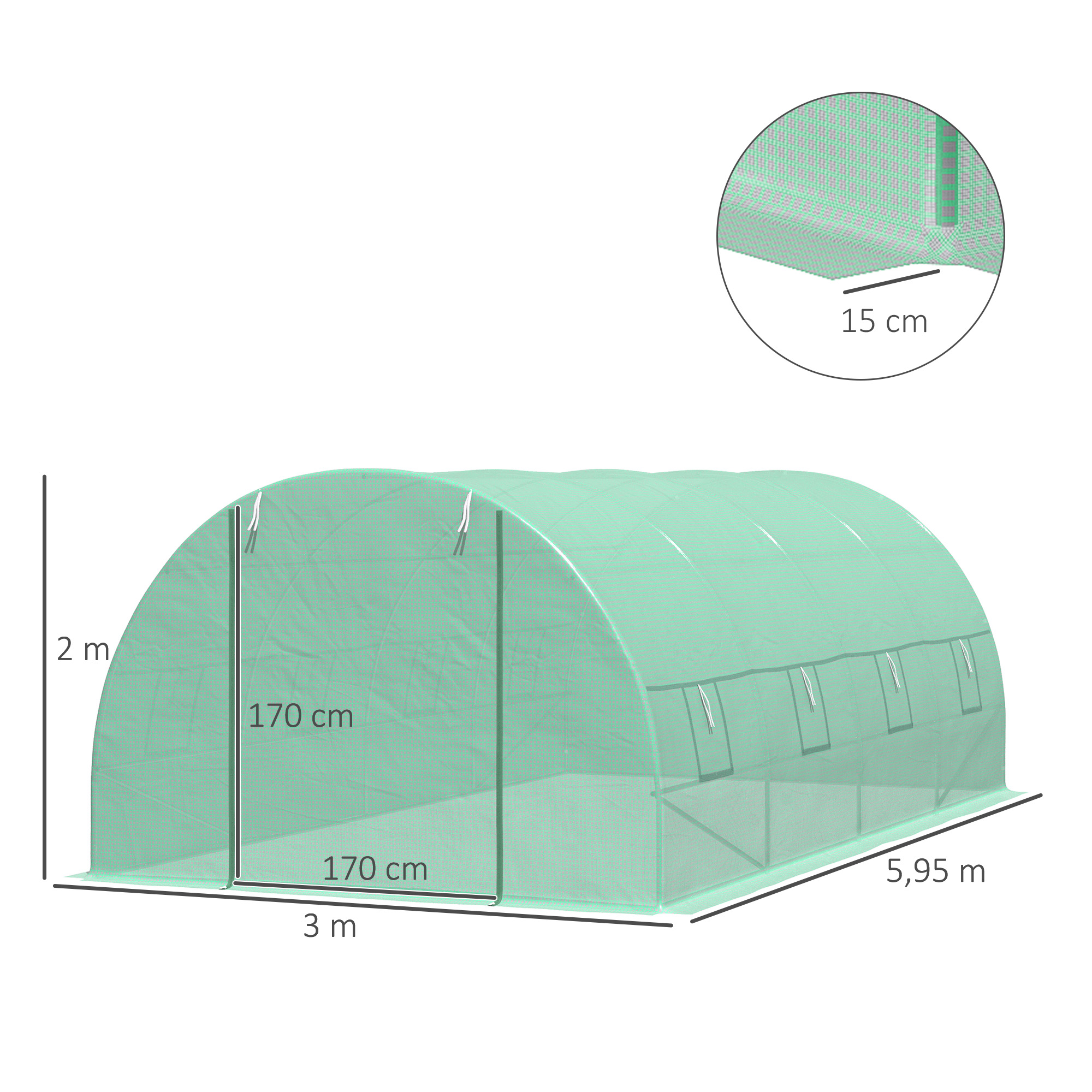 Foliengewächshaus Tomatengewächshaus Treibhaus Folientunnel Frühbeet mit Fenster Grün 595 x 300 x 200 cm
