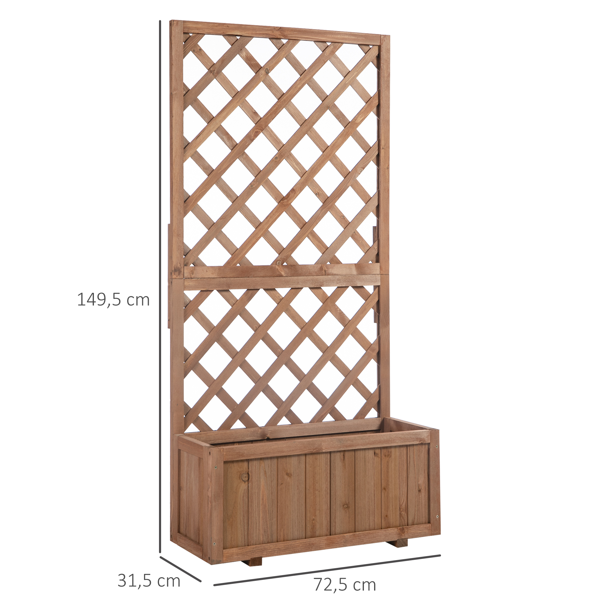 Hochbeet Pflanzenkasten mit Rankgitter, Spalier Pflanzkübel, Blumenkasten Holz, 72,5x31,5x149,5cm für Garten Balkon Terasse, Blumenkübel für Kletterpflanzen, Blumen, Orange
