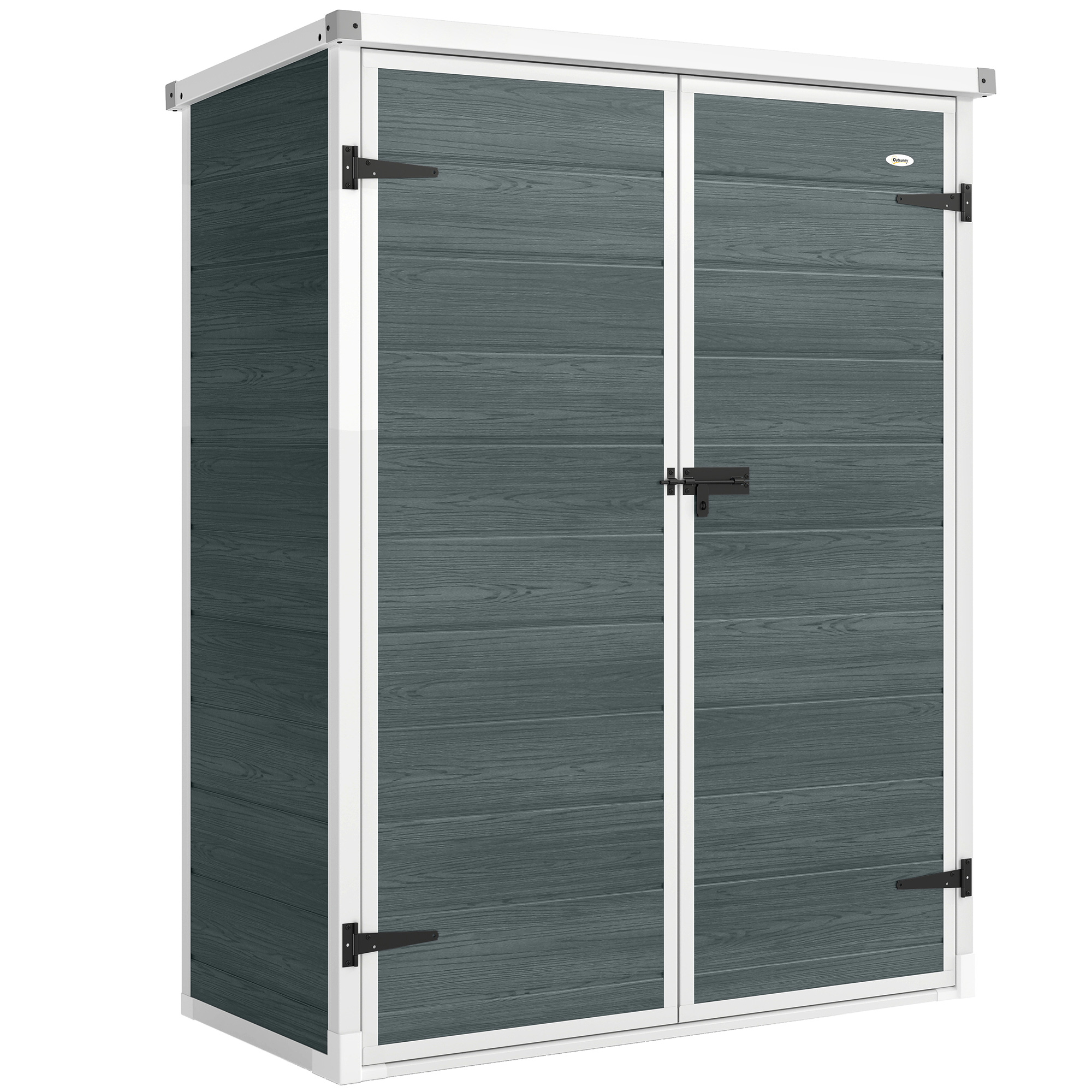 Gerätehaus 0,8m², Geräteschuppen mit klappbar Regale, 134 x 68,5 x 170 cm Kunststoff  mit Abschließbar Doppeltür Boden