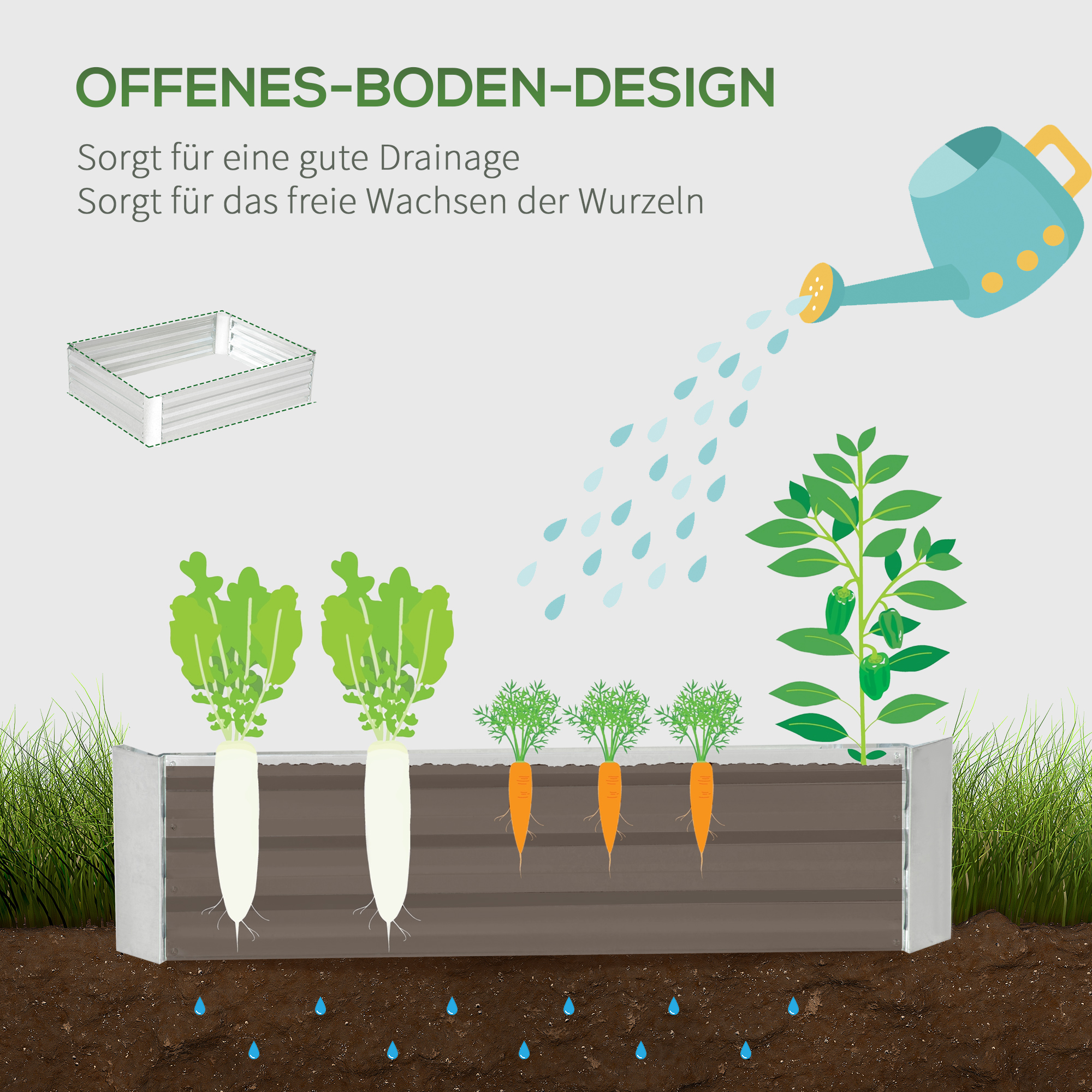 Hochbeet aus verzinktem Stahl Gartenbeet Pflanzkasten für Garten Blumenkasten Blumenkübel Silber 120 x 90 x 30 cm