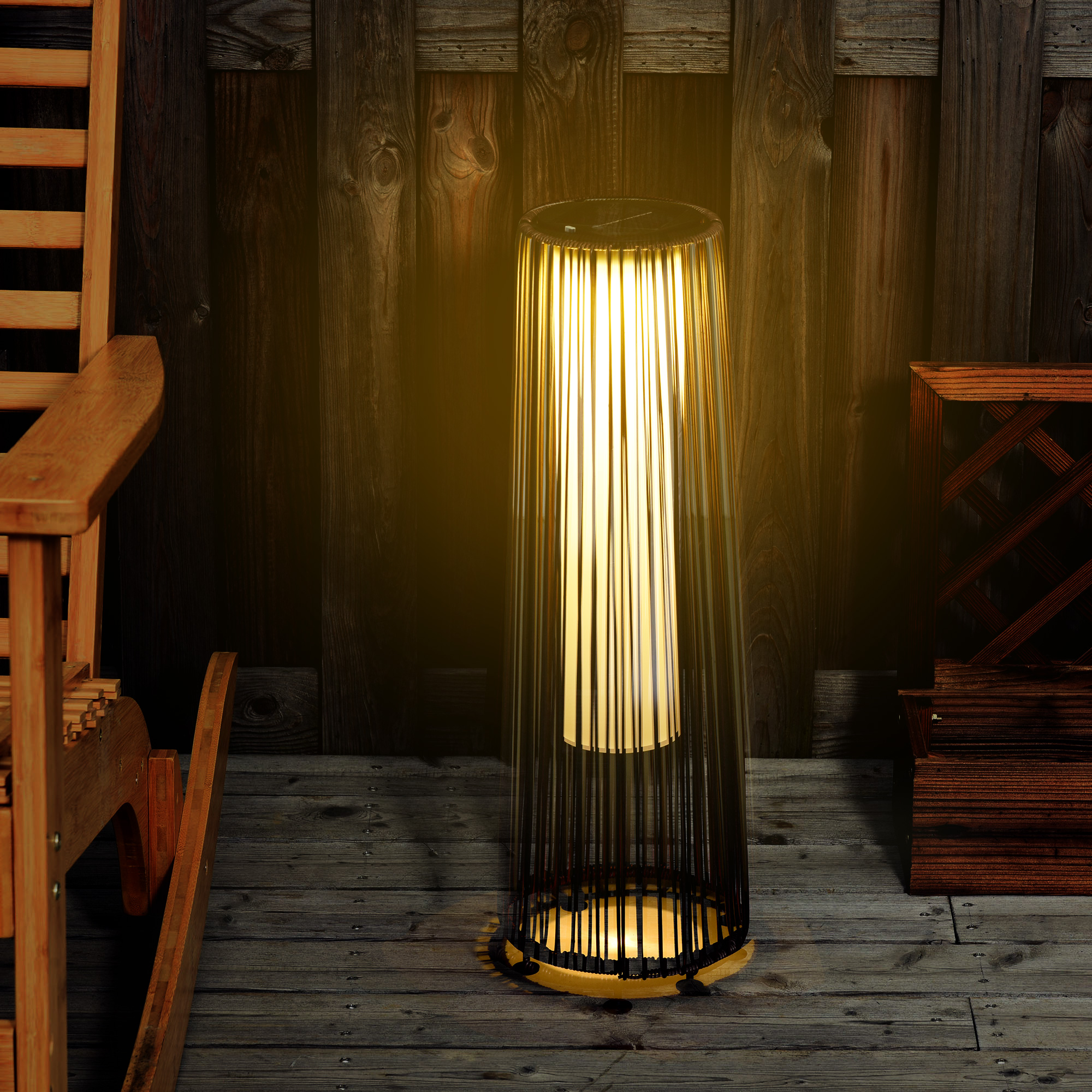 Gartenleuchte, Außenlampe, solarbetrieben, 8 Stunden Betrieb, Automatikmodus, Rattanoptik, 21,5 x 21,5 x 61 cm