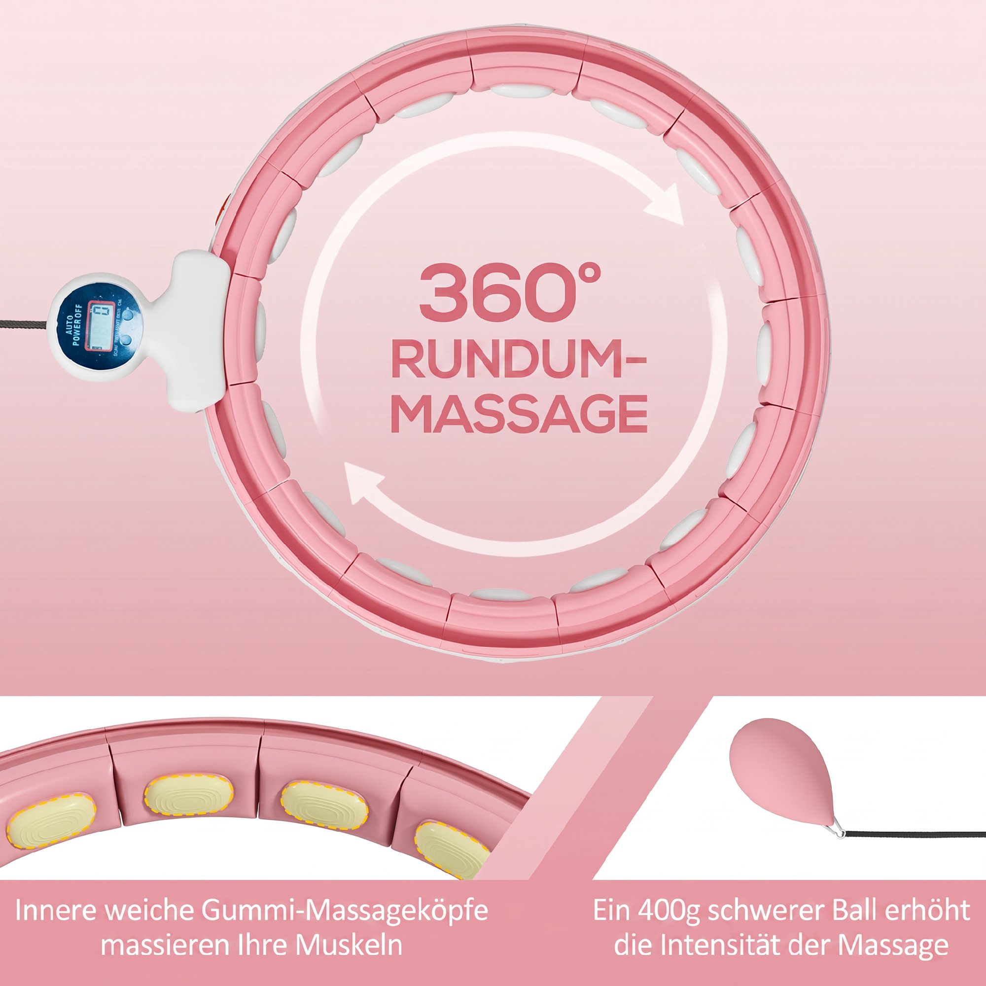 Smart Hula Hoop Reifen Erwachsene mit Gewicht Kugel Zähler 16 Knoten (76-113cm) Rosa
