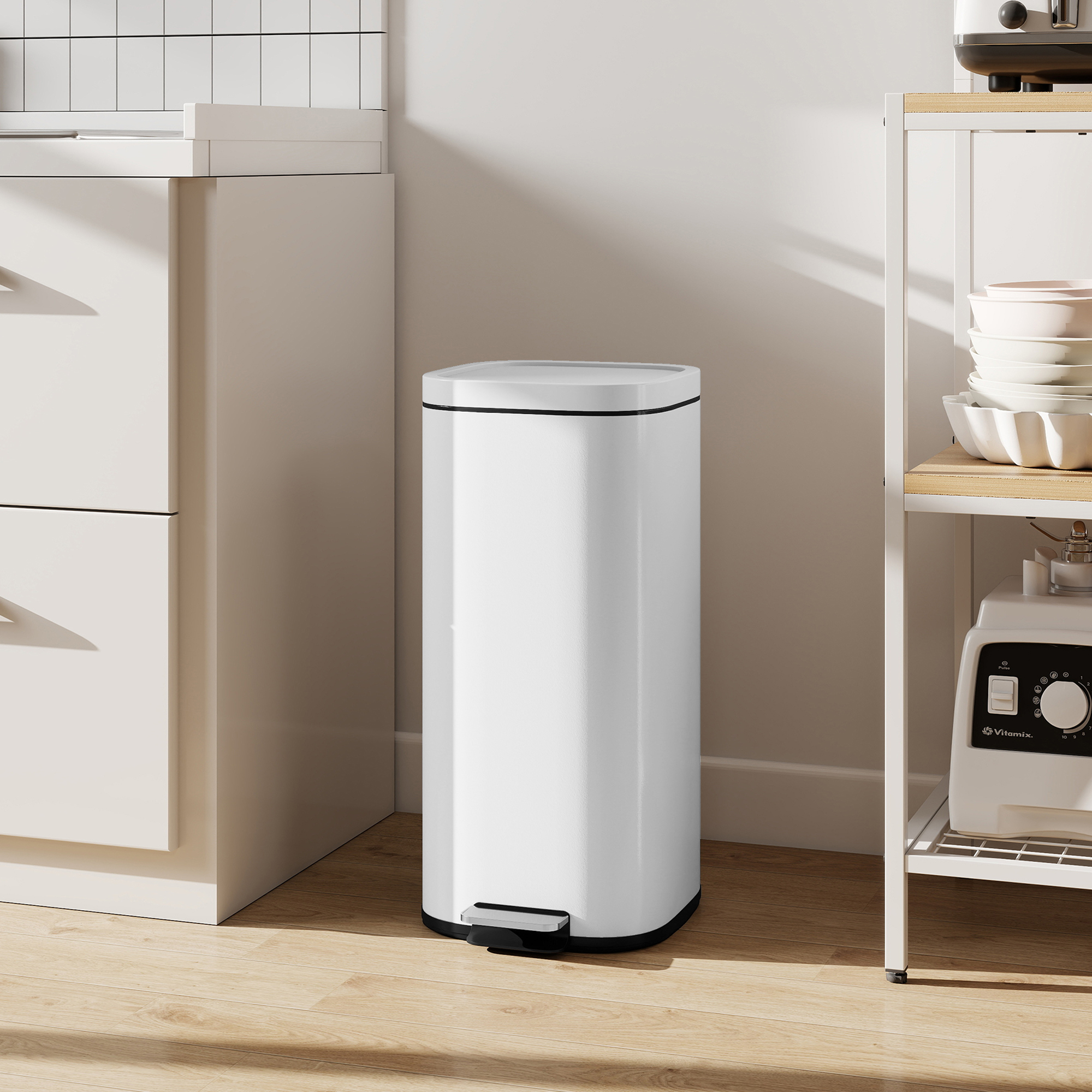 30L Küchenmülleimer Pedaleimer mit Deckel, Soft-Close- und Offenhalte-Funktion für Küche, Zuhause