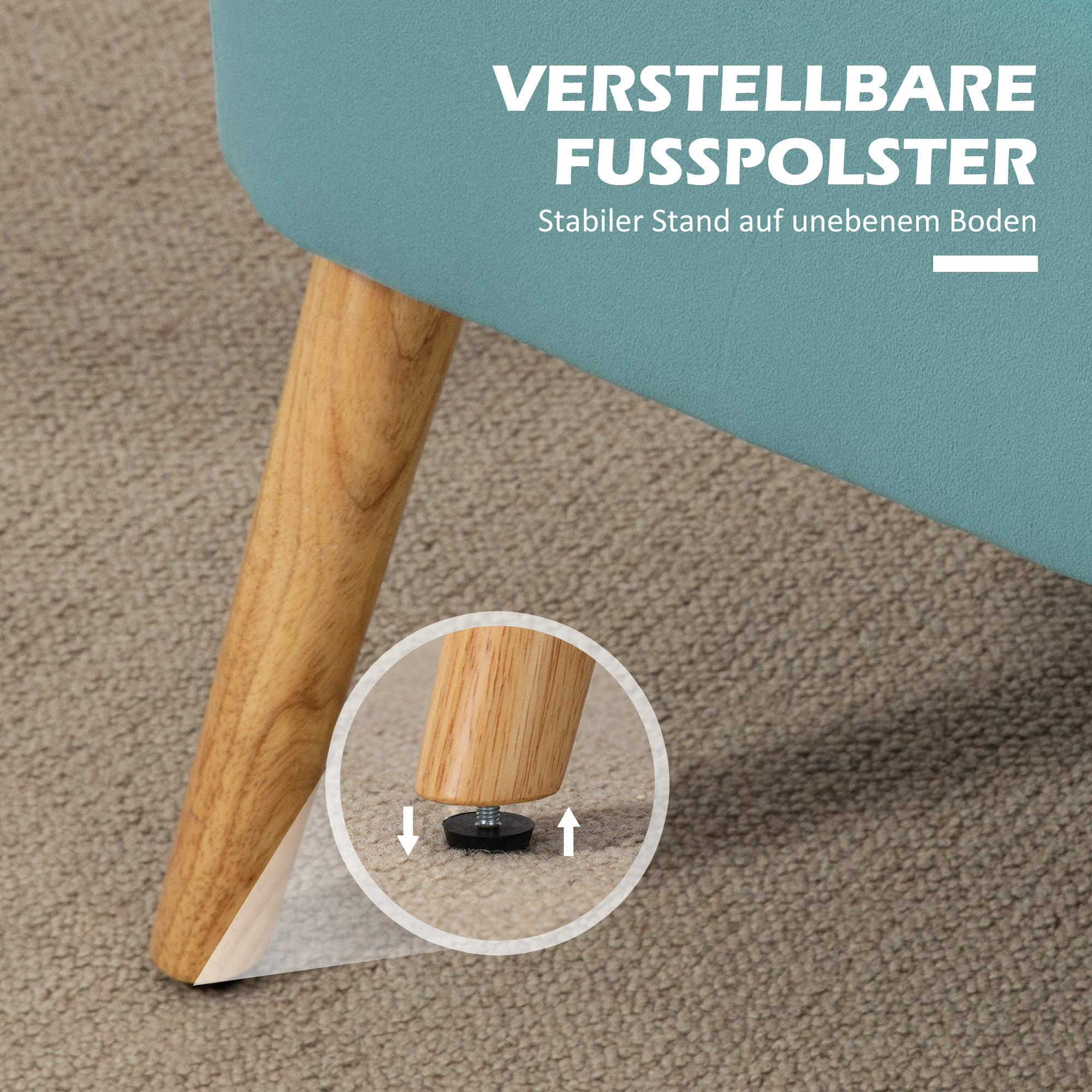 Sofa Retrodesign 2-Sitzer-Sofa, Holzbeine, 117 cm x 56,5 cm x 77 cm, Grün