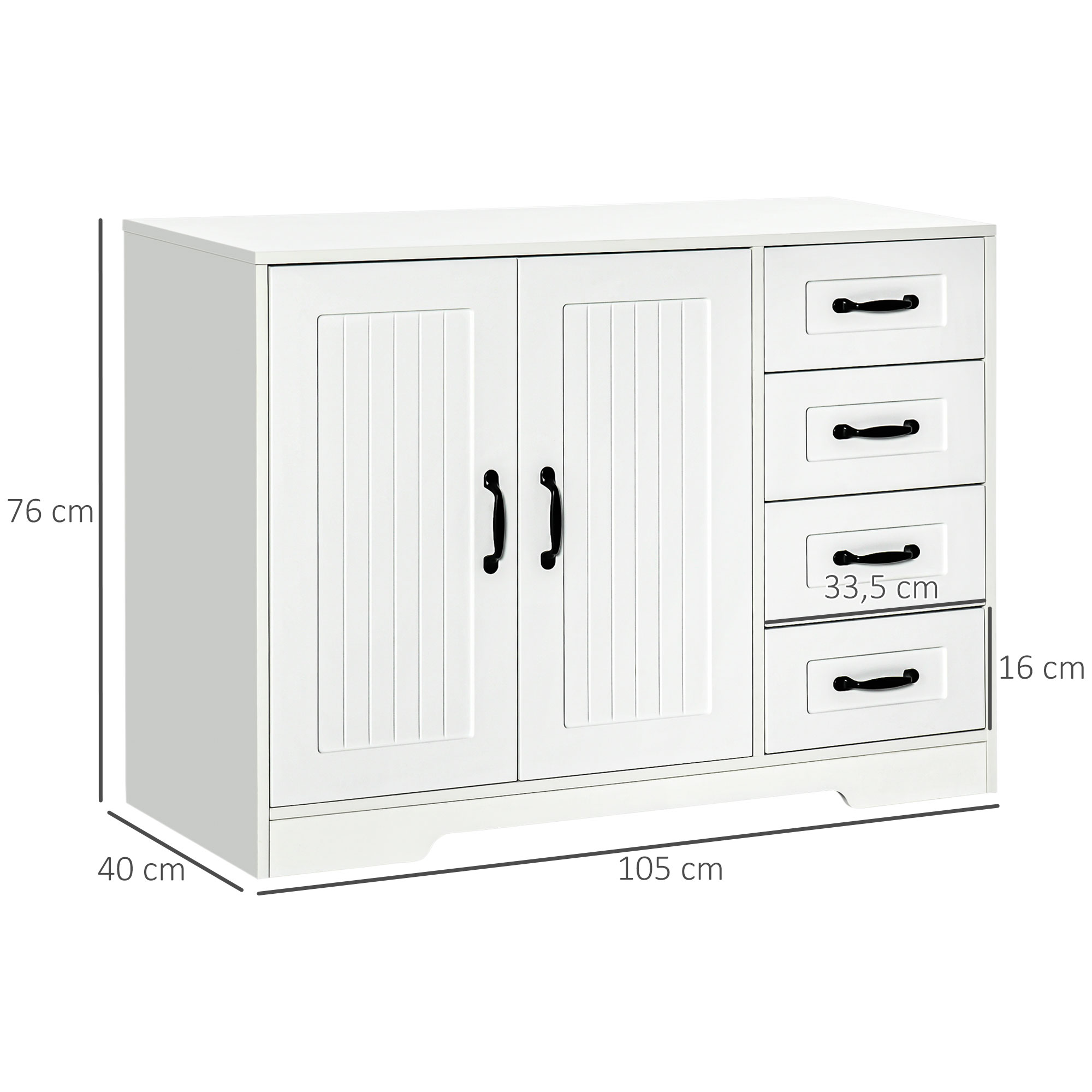 Sideboard Kommode Anrichte, Modernstil, 4 Schubladen, 1 Schrank, 105 cm x 40 cm x 76 cm, Weiß