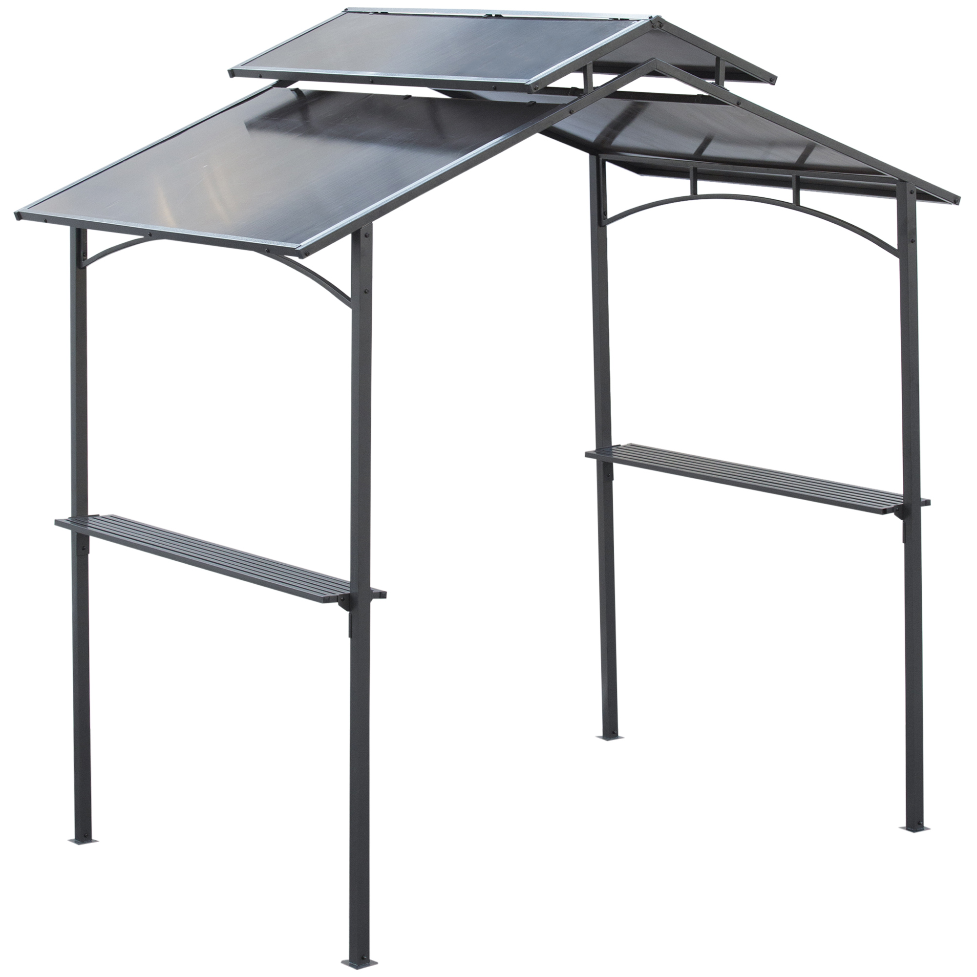 Grillpavillon mit Flammschutzdach BBQ-Pavillon mit 2 Ablagen 2,5 x 1,5m Stahl PC Schwarz+Braun